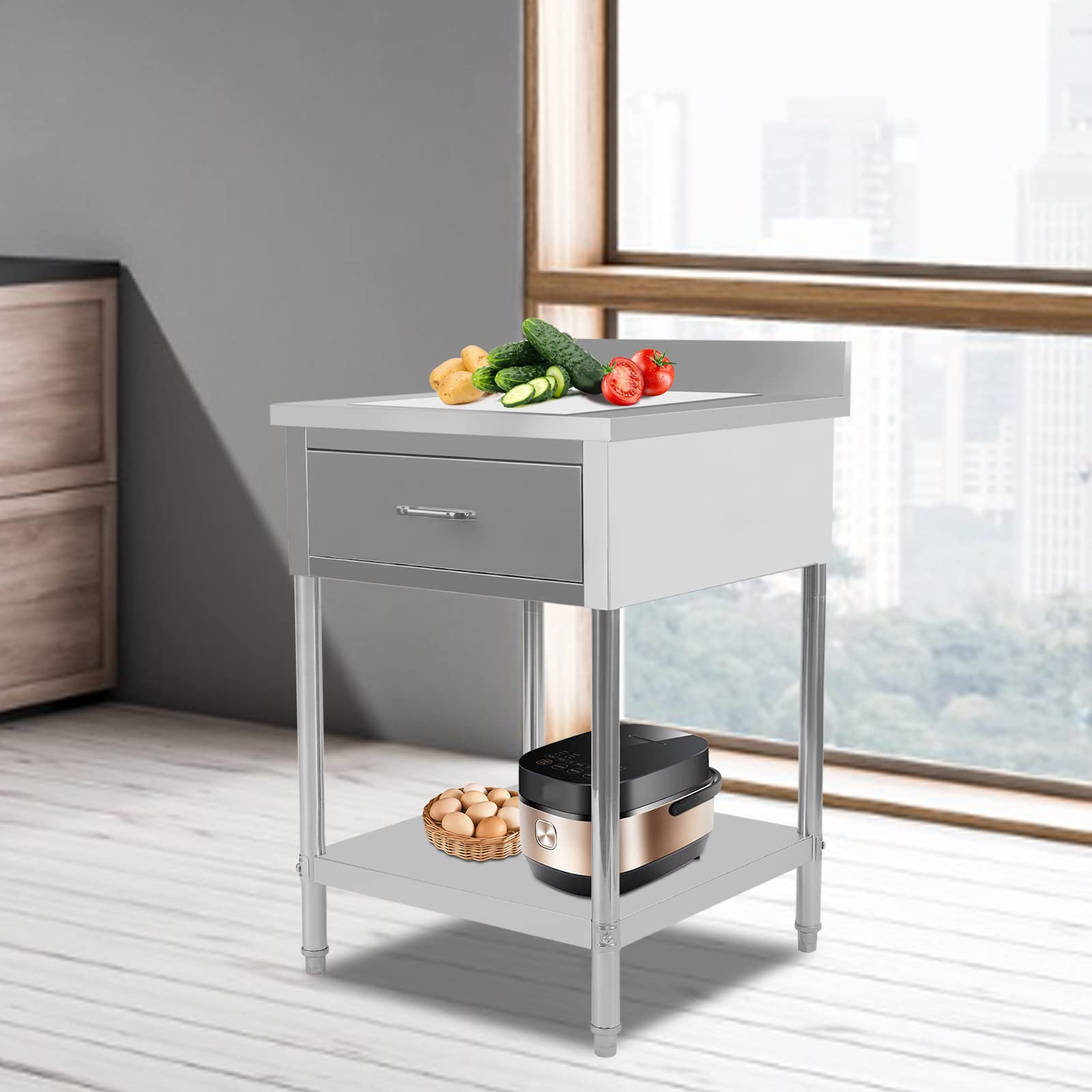 Premium Stainless Steel Work Table - 24x24 Inch Commercial Food Prep Station with Adjustable Feet | Heavy Duty Metal Workstation for Kitchen, Restaurant, Bakery & Home Use | Ideal for Food Preparation, Cooking & Baking Tasks