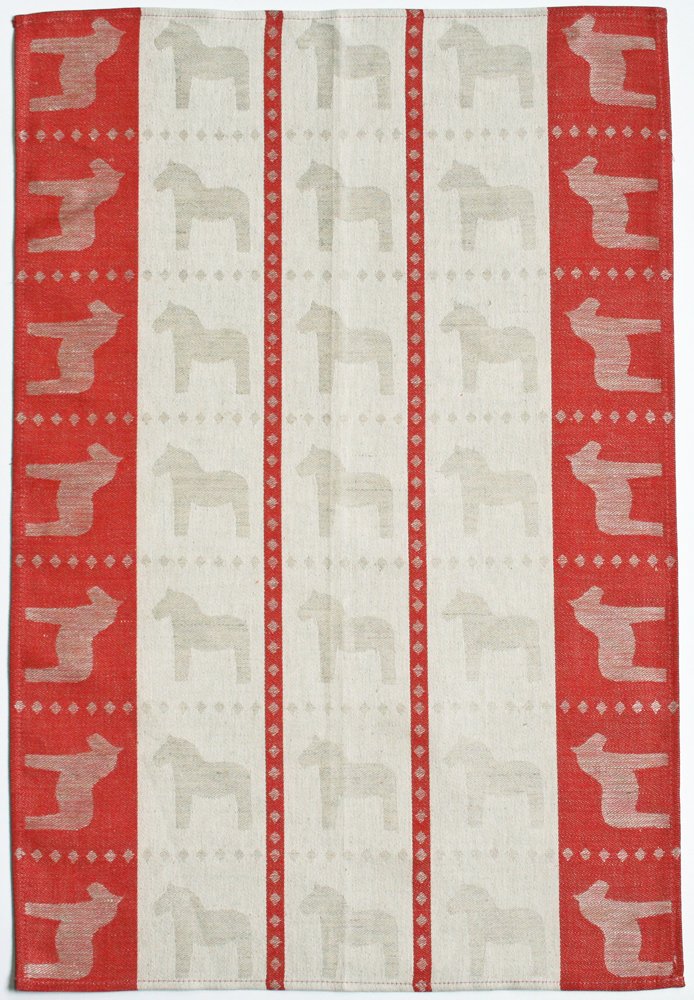 Dala Horse Kitchen Towel - Red Cotton Dish Towel for Swedish Decor & Farmhouse Kitchen | Perfect for Drying Dishes & Holiday Decorations
