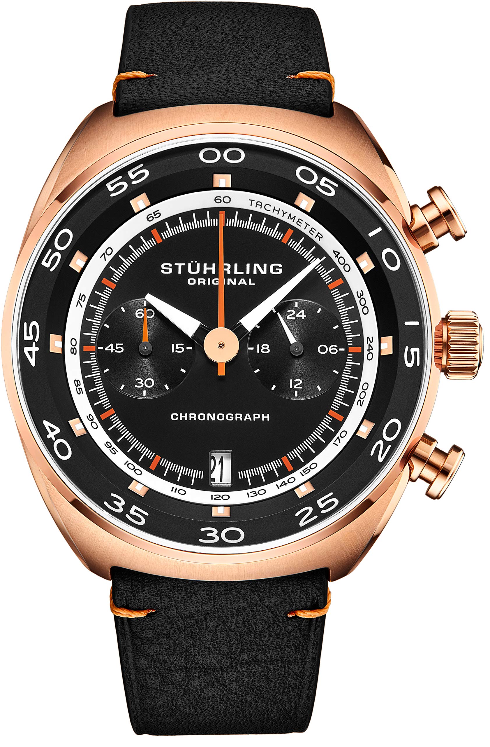 Stuhrling Original Men's Chronograph Watch with Date, Genuine Leather Strap & Stainless Steel Case - Tachymeter & 24-Hour Subdial - Classic Analog Dress Watch for Business, Formal Occasions & Everyday Wear