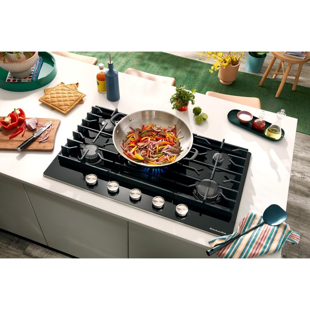 KitchenAid 30 Inch 5-Burner Built-In Gas Cooktop KCGG530PBL - Professional Stainless Steel Stove Top for Modern Kitchens, Perfect for Home Chefs & Cooking Enthusiasts