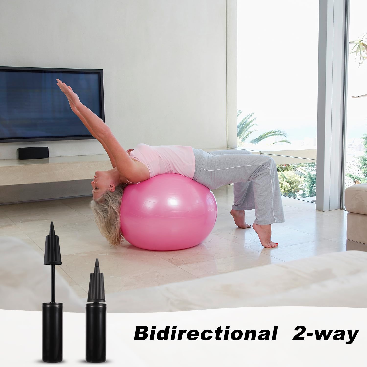 Exercise Ball Pump - Hand Pump for Yoga Ball, Pilates Ball & Inflatables with Replacement Plug Kit (Black) | Perfect for Home Gym, Yoga Studio & Fitness Equipment Inflation
