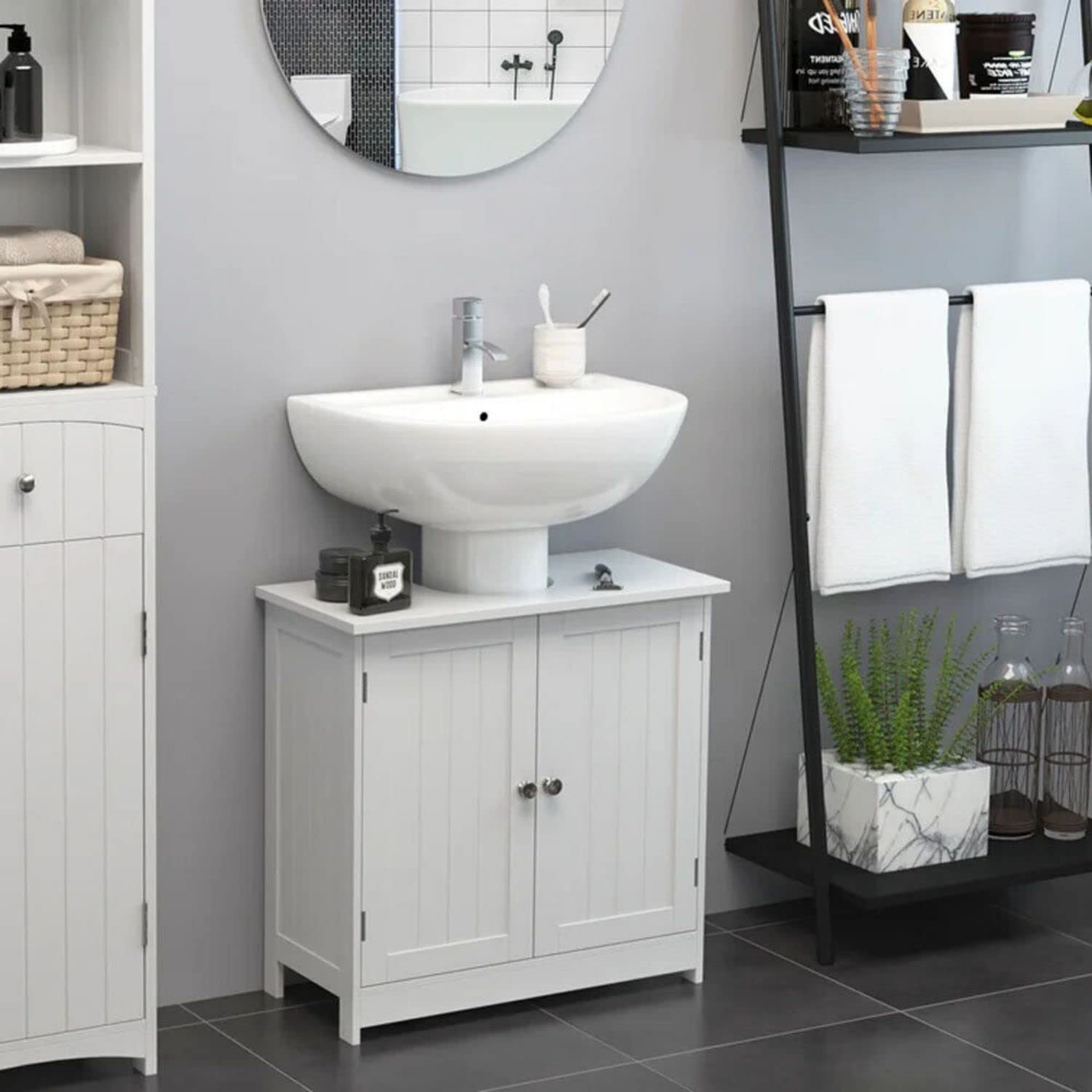 Under Sink Vanity Cabinet - Double Door Bathroom Storage Organizer with Shelf for Basin & Toiletries - Perfect for Small Bathroom Organization & Space Saving