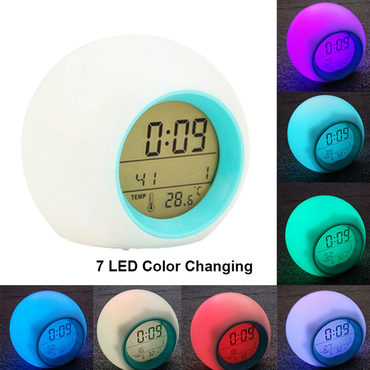 Kids Digital Alarm Clock with Temperature Display & 7-Color LED Changing Light - 5 Natural Music Songs for Bedroom, Nightstand, or Nursery | Perfect for Sleep Training & Gentle Wake-Ups
