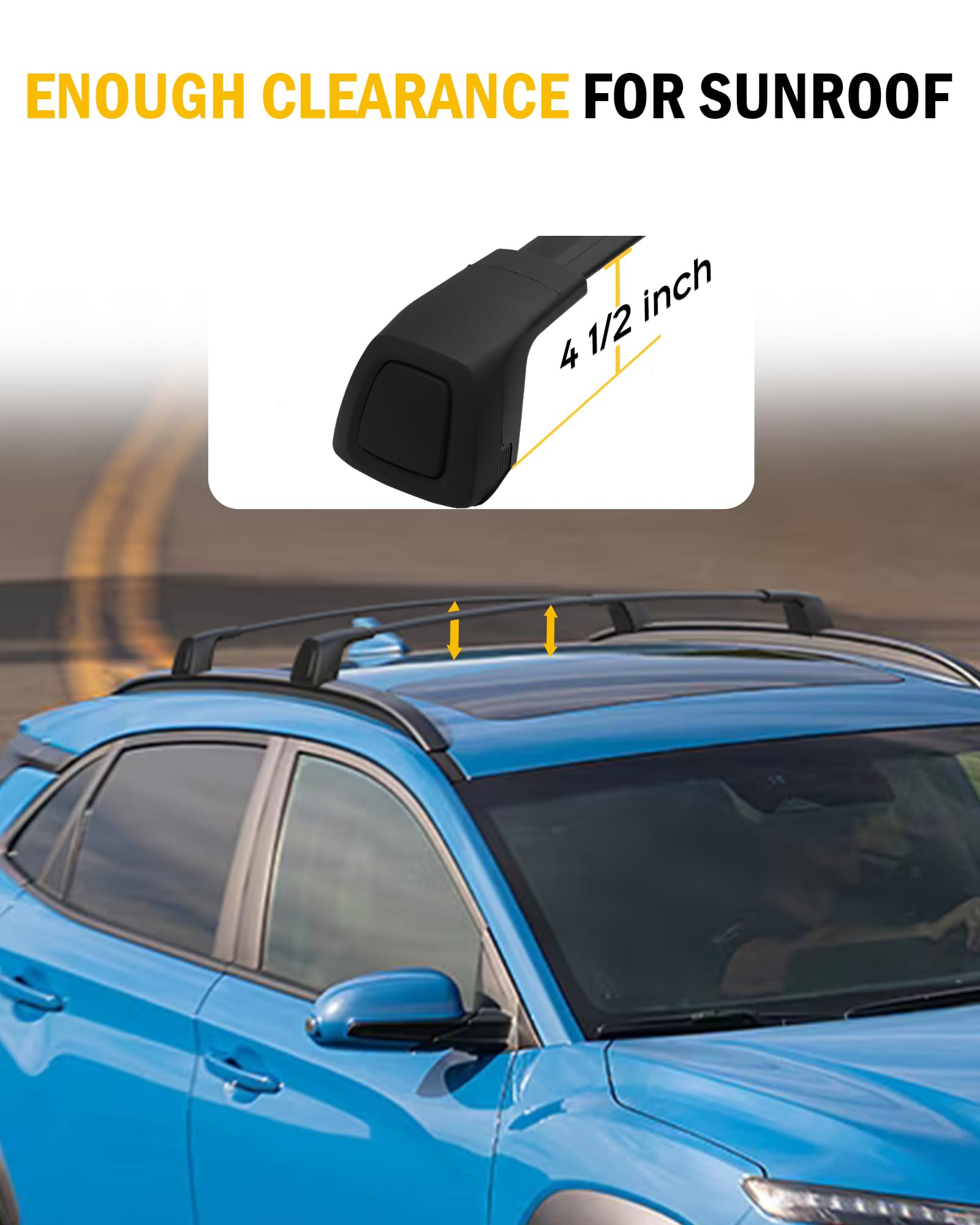 Universal Lockable Cross Bars Roof Rack for Hyundai Kona/Kona N/Kona Electric (2018-2023 Models) - Heavy Duty Cargo Carrier with Side Rails | Perfect for Camping, Road Trips & Outdoor Adventures