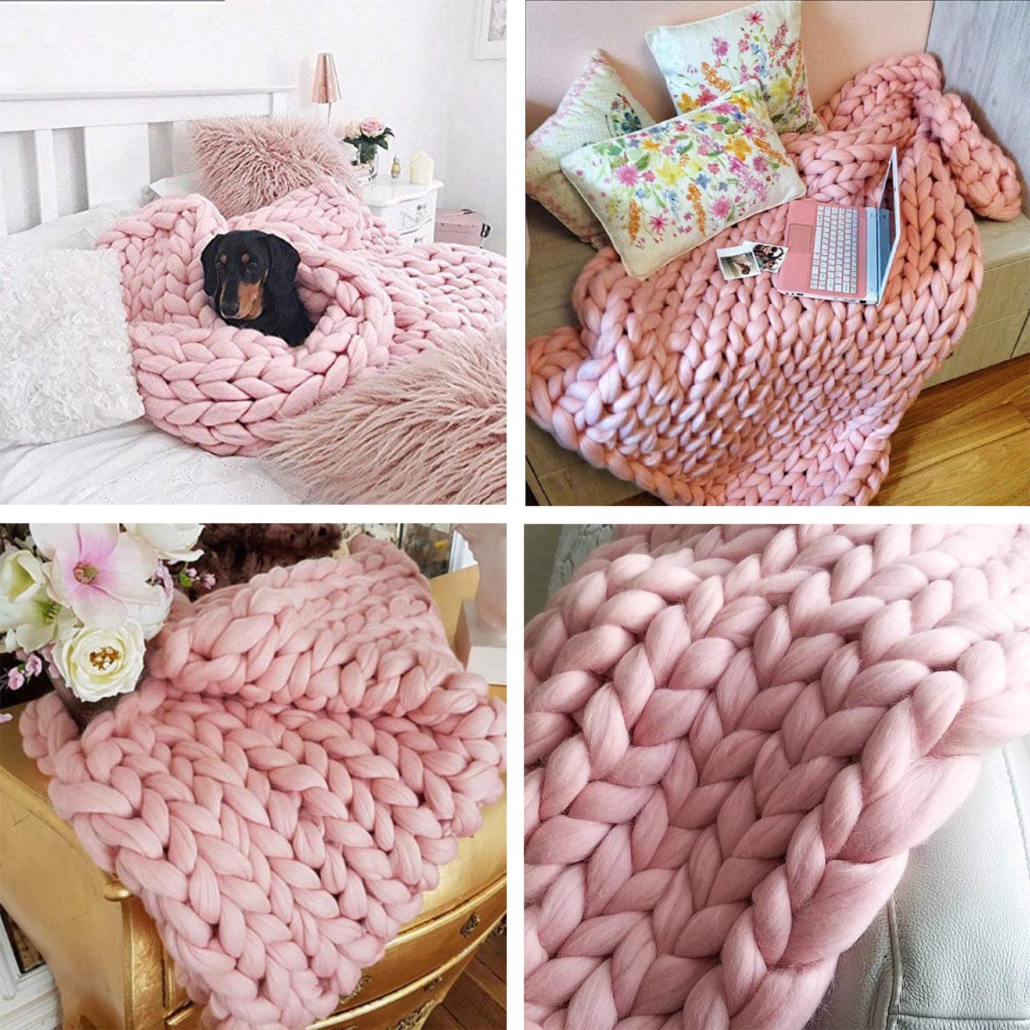 Clootess Bulky Chunky Yarn - 11 lbs Big Roving Wool for Hand Knitting, Crochet, DIY Projects - Soft Pink Chunky Wool for Making Throw Blankets, Scarves, Home Decor - Perfect for Sofa & Bed Blankets, Winter Crafts