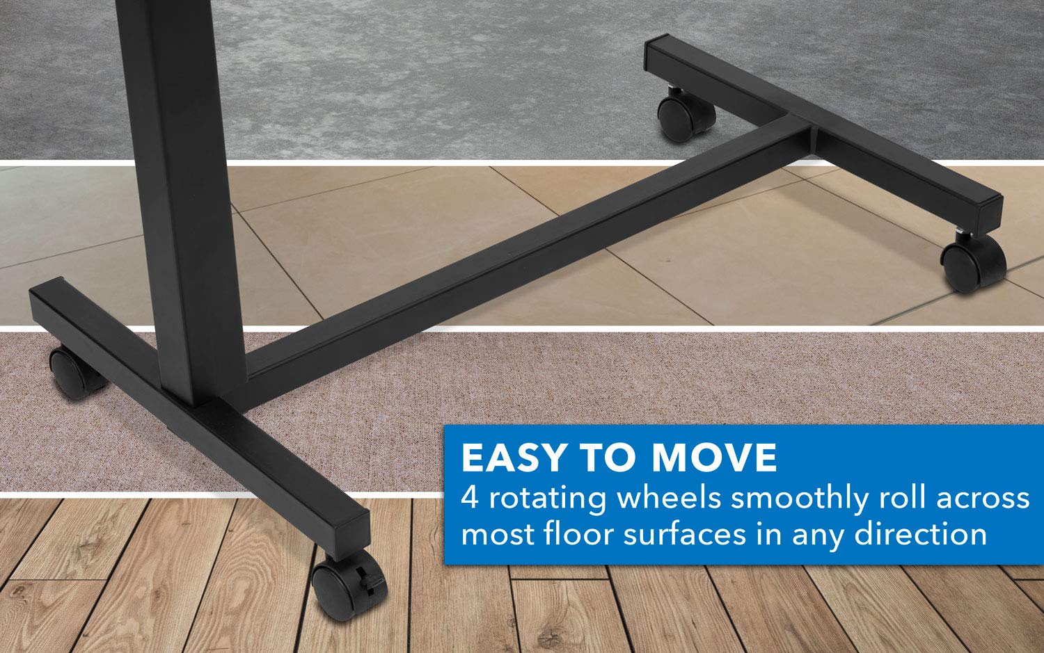 Mount-It! Adjustable Overbed Table with Wheels - Rolling Hospital Bedside Tray for Home & Medical Use | Height Adjustable Medical Table with Locking Casters | Perfect for Eating, Working, Reading in Bed or Recovery