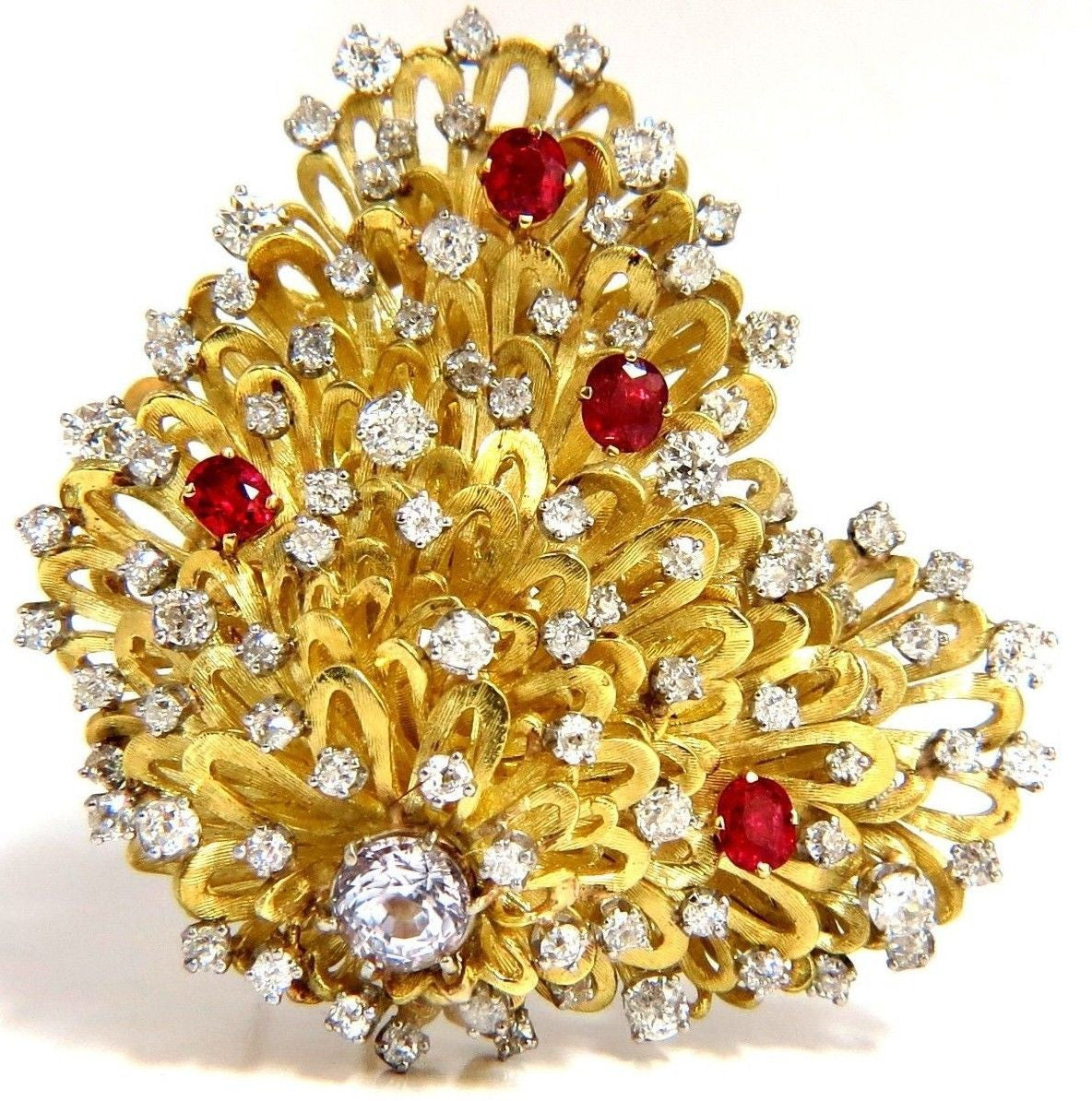 ERWIN PEARL 8.00ct Natural Diamonds & Red Spinel Brooch Pin 18KT Gold - Elegant Jewelry for Weddings, Parties & Special Occasions