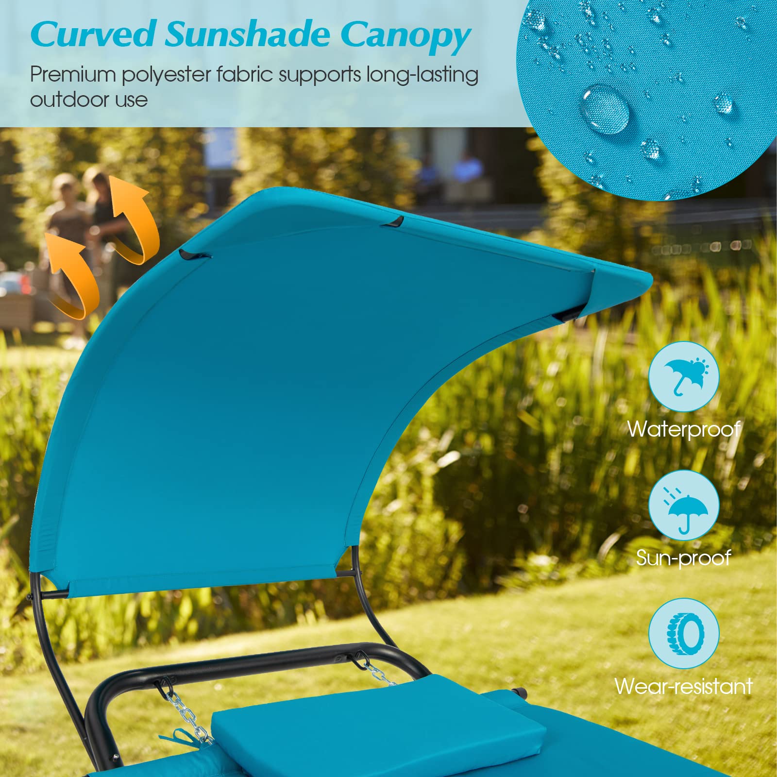 Giantex Heavy Duty Hanging Hammock with Stand - Outdoor Patio Swing Bed with Canopy, Cushion, Pillow & Storage Bag - Blue Chaise Lounge Chair for Garden, Backyard, Poolside, Porch - Perfect for Relaxing, Sunbathing and Outdoor Lounging