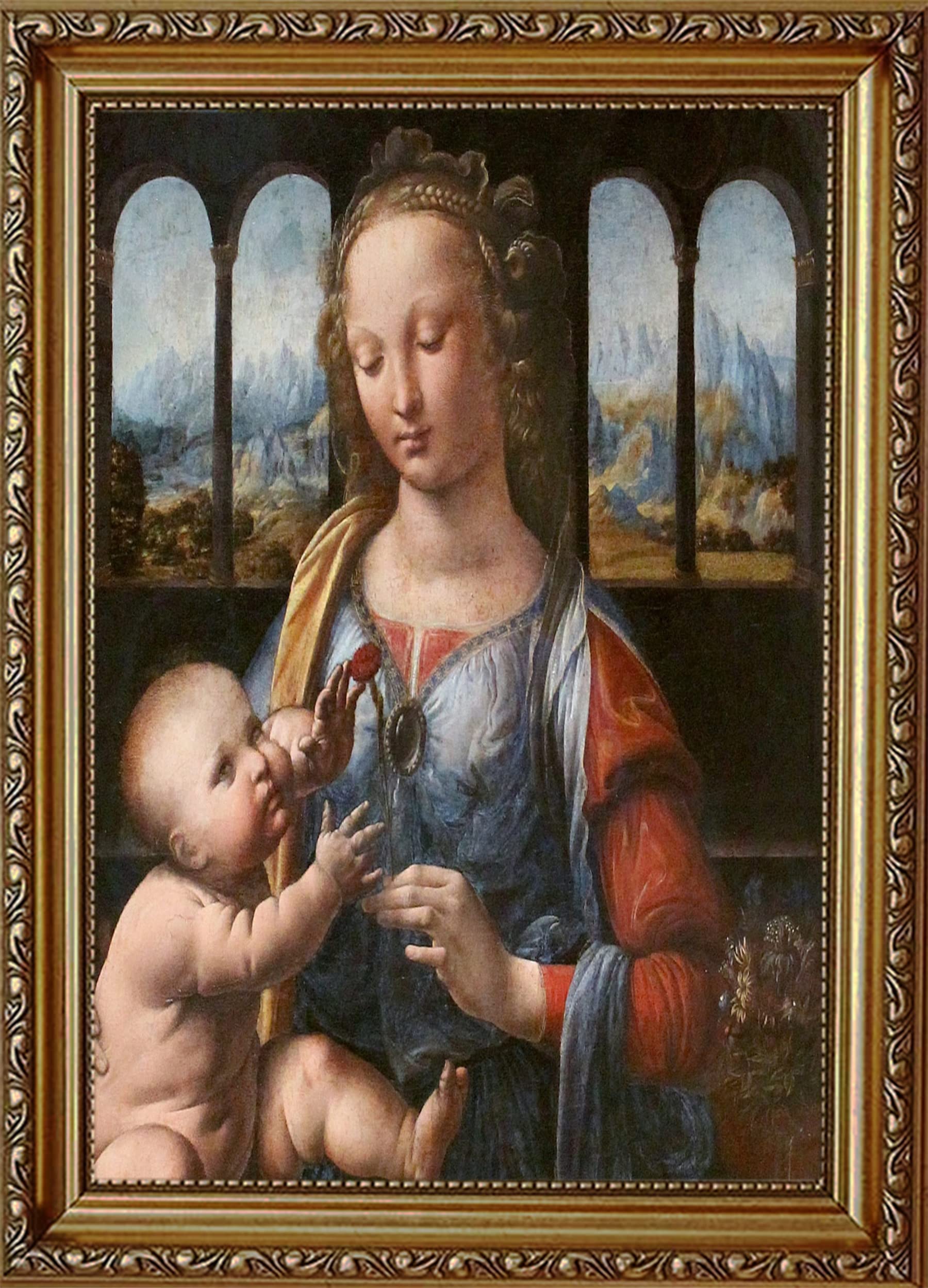 Da Vinci Canvas Wall Art - Madonna of The Carnation Framed Painting, Large Ready to Hang Canvas Print for Bedroom, Office & Living Room Decor | Renaissance Art, Home & Office Wall Decor