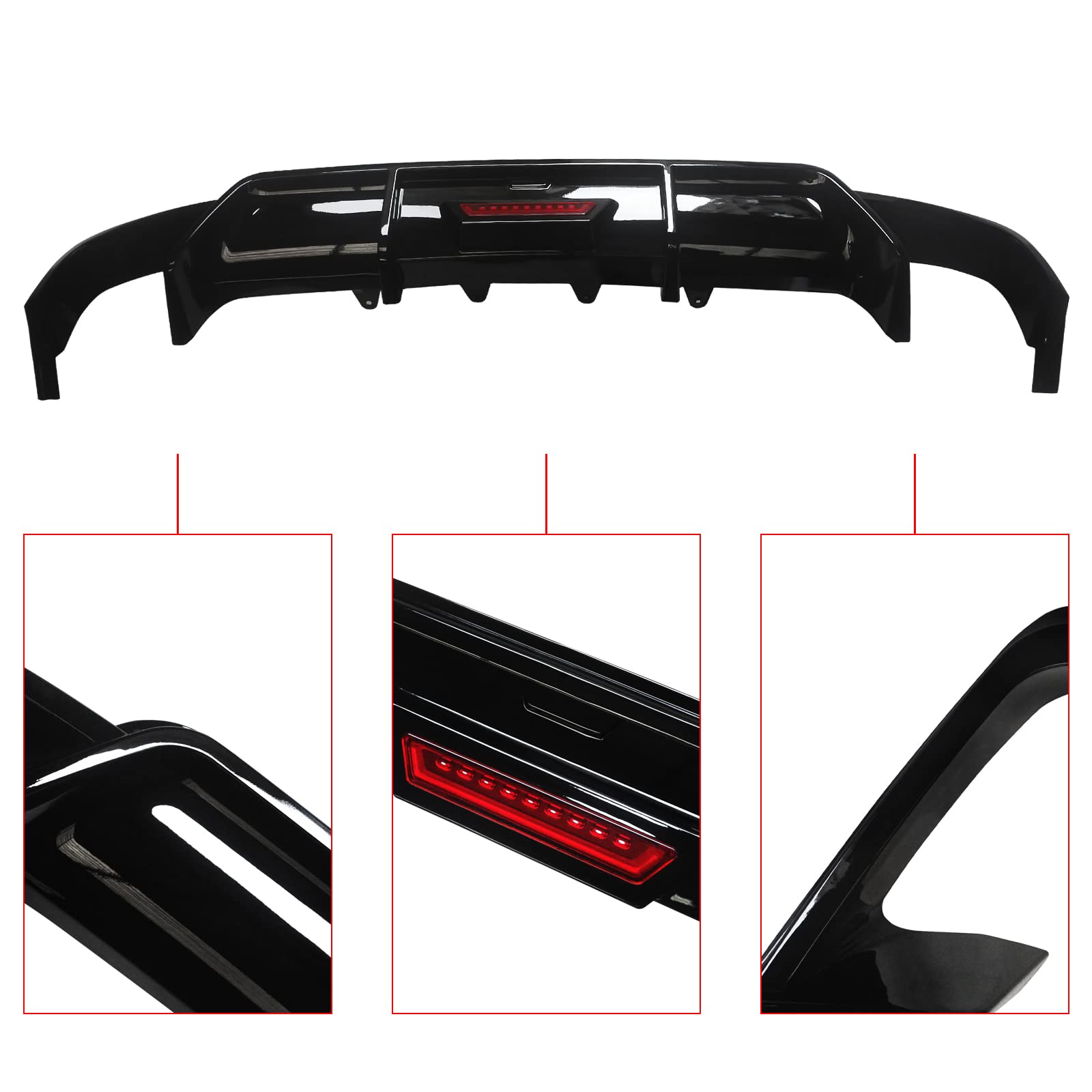 NINTE Gloss Black Rear Diffuser with LED Brake Light for 2018-2024 Toyota Camry - Rear Bumper Lip Spoiler for Enhanced Style & Night Visibility - Perfect for Car Enthusiasts & Street Racing