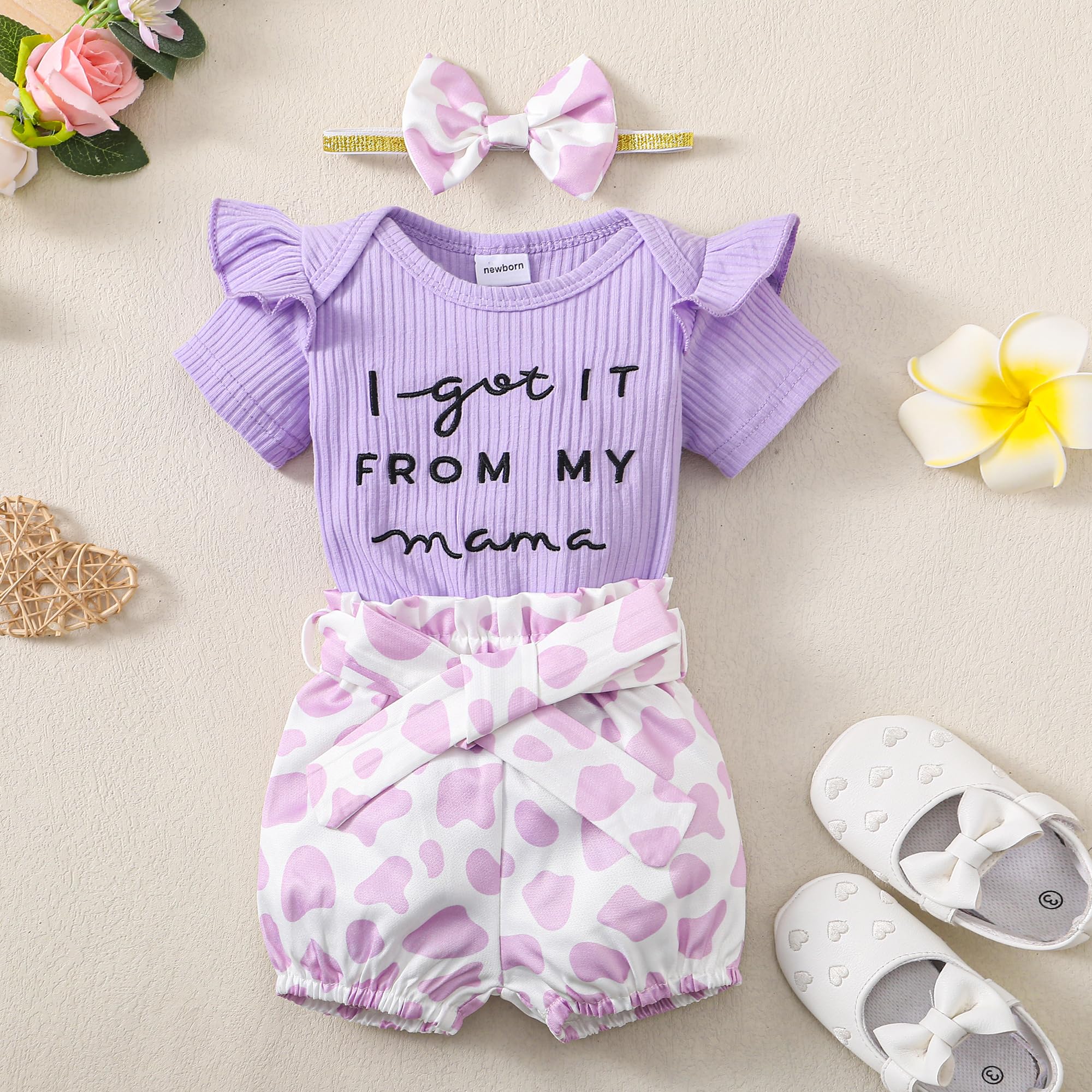 Newborn Baby Girl Clothes - Summer Outfits Infant Ruffle Romper Bodysuit Short Set | Cute Baby Clothes for Girls 0-24 Months | Perfect for Playdates, Beach & Photo Shoots