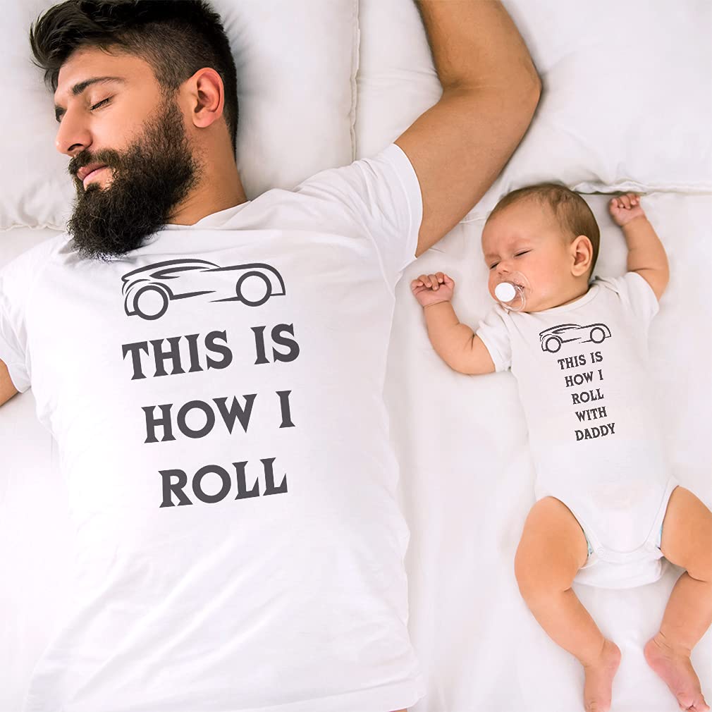 Father and Baby Matching Outfits - Cute Dad & Child French Fry Printed Cotton T-Shirts (Black, Dad Medium & Baby 12 Months) | Fun Family Outfits for Father's Day, Casual Wear, Photo Shoots