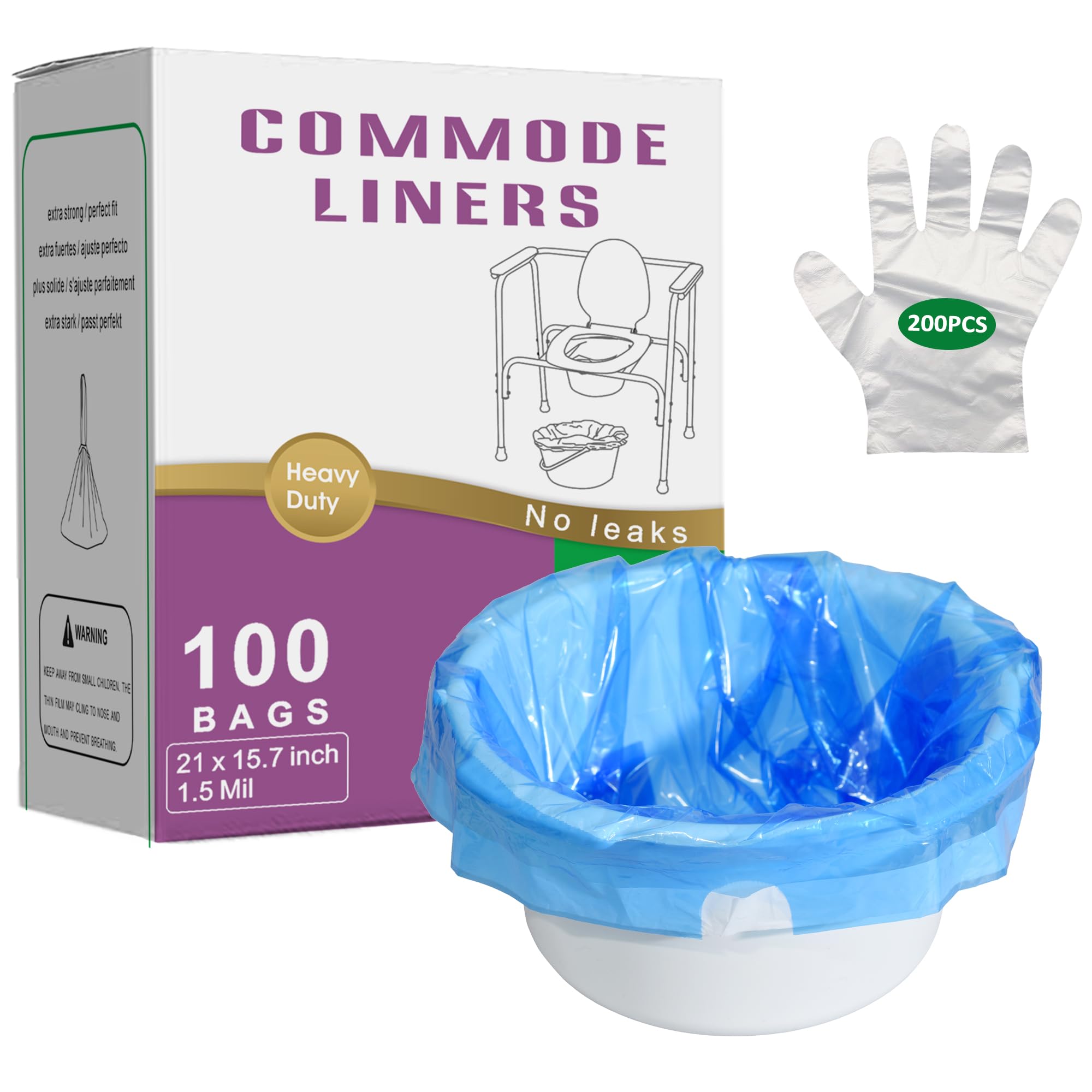 Medline Bedside Commode Liners - 100 Count Disposable Toilet Bags | Universal Fit for Most Standard Commode Buckets | Blue Portable Toilet Liners for Home Care, Hospitals & Travel Use
