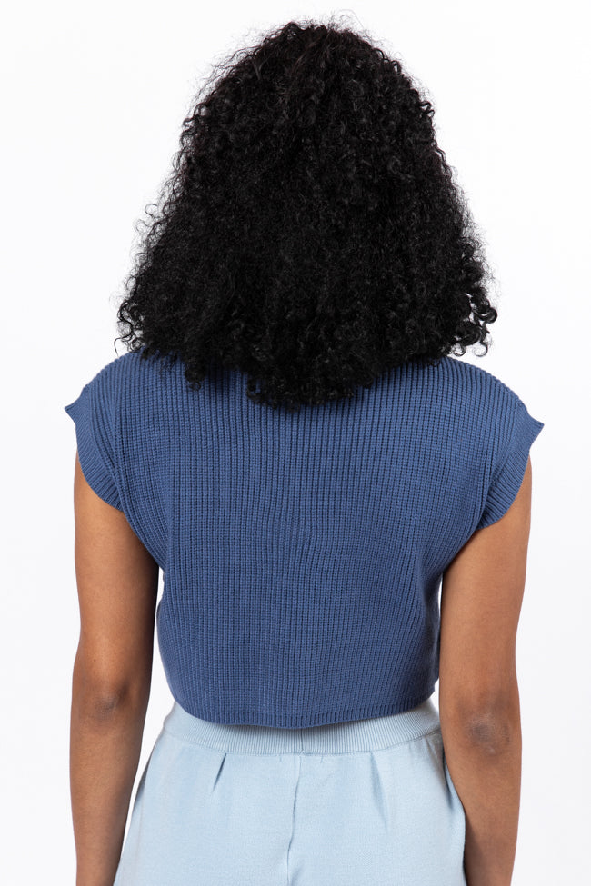 Navy Blue Short Sleeve Pocket Sweater for Women | Casual Comfort Pullover | Perfect for Office Wear & Weekend Outfits