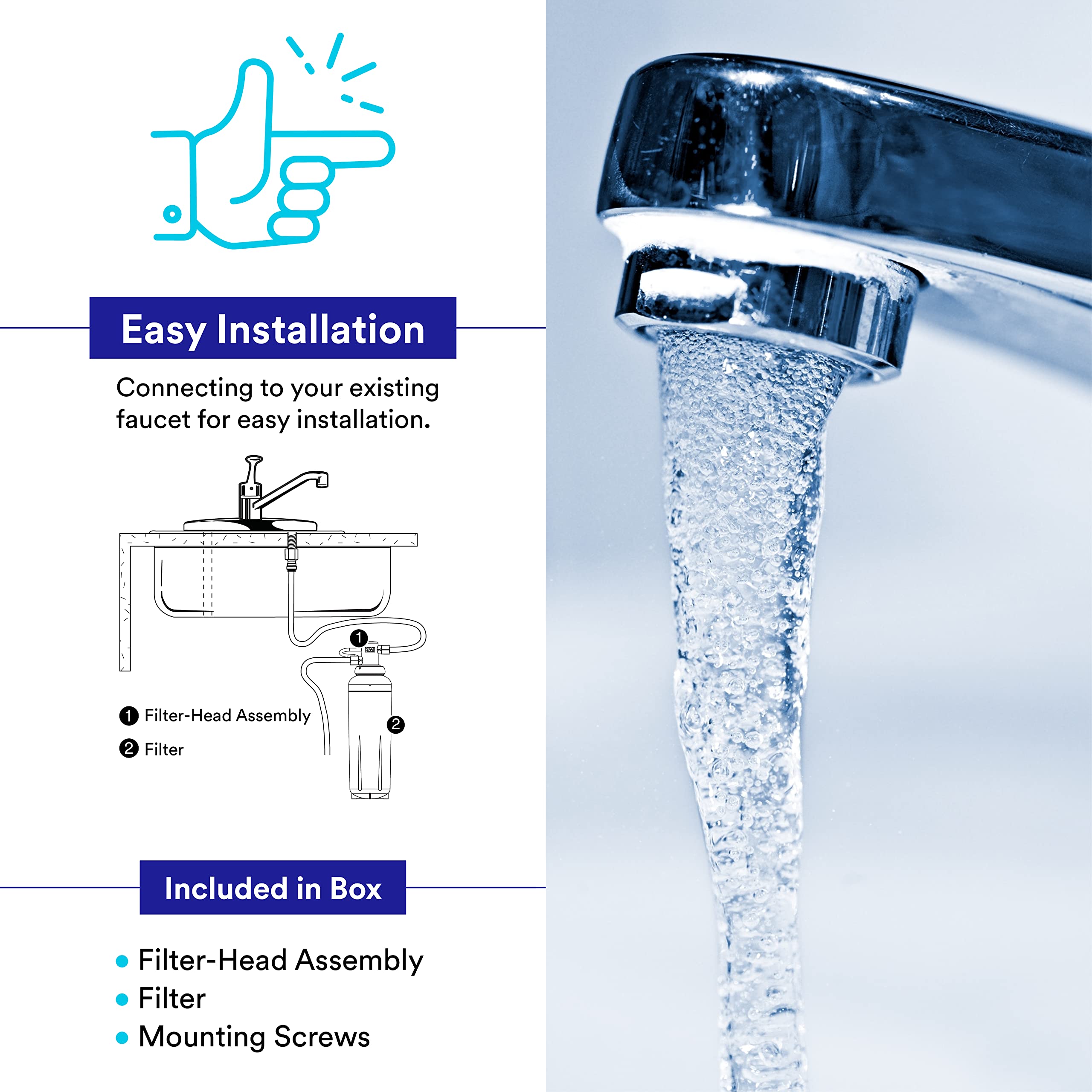 3MFF100 Under Sink Full Flow Drinking Water Filter System with 3MFF101 Replacement Filter - Clean Water for Home, Kitchen & Office Use