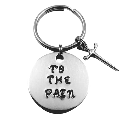 Princess Bride Keychain with Sword Charm - Hand Stamped 'To The Pain' Quote - Perfect for Movie Fans, Gifts, and Keyring Collections