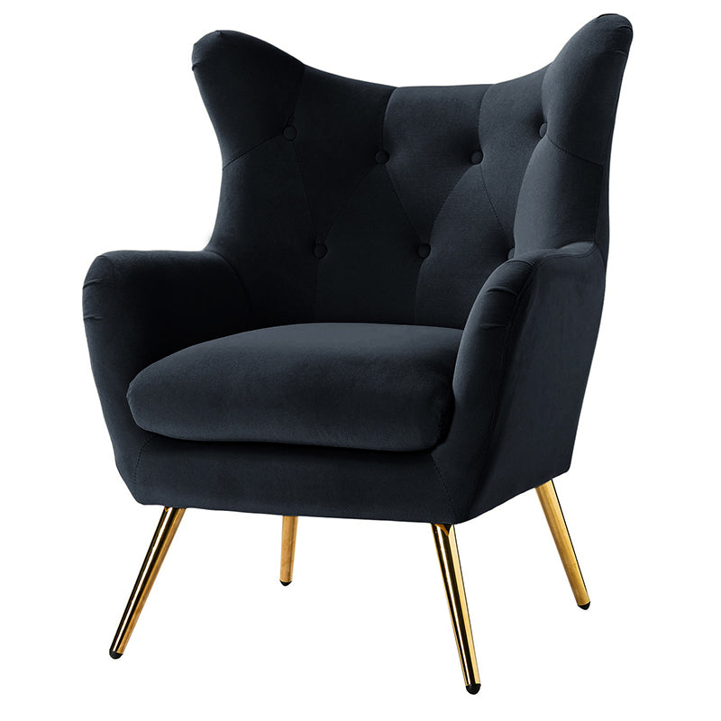 Luxury Isabelle Wingback Velvet Upholstered Armchair - High Back Accent Chair with Sturdy Metal Legs for Living Room, Bedroom & Office Decor