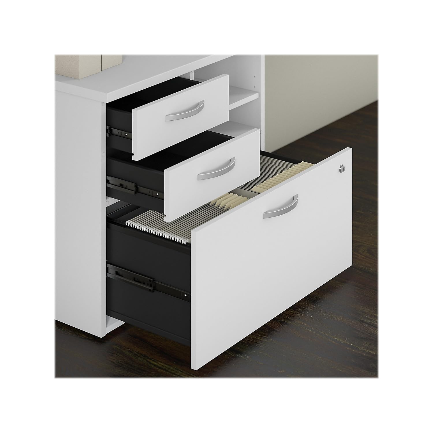 White Office Storage Cabinet with Drawers & Shelves - Bush Business Furniture Studio C for Home & Professional Workspace Organization | Perfect for Files, Supplies & Workspace Clutter Control