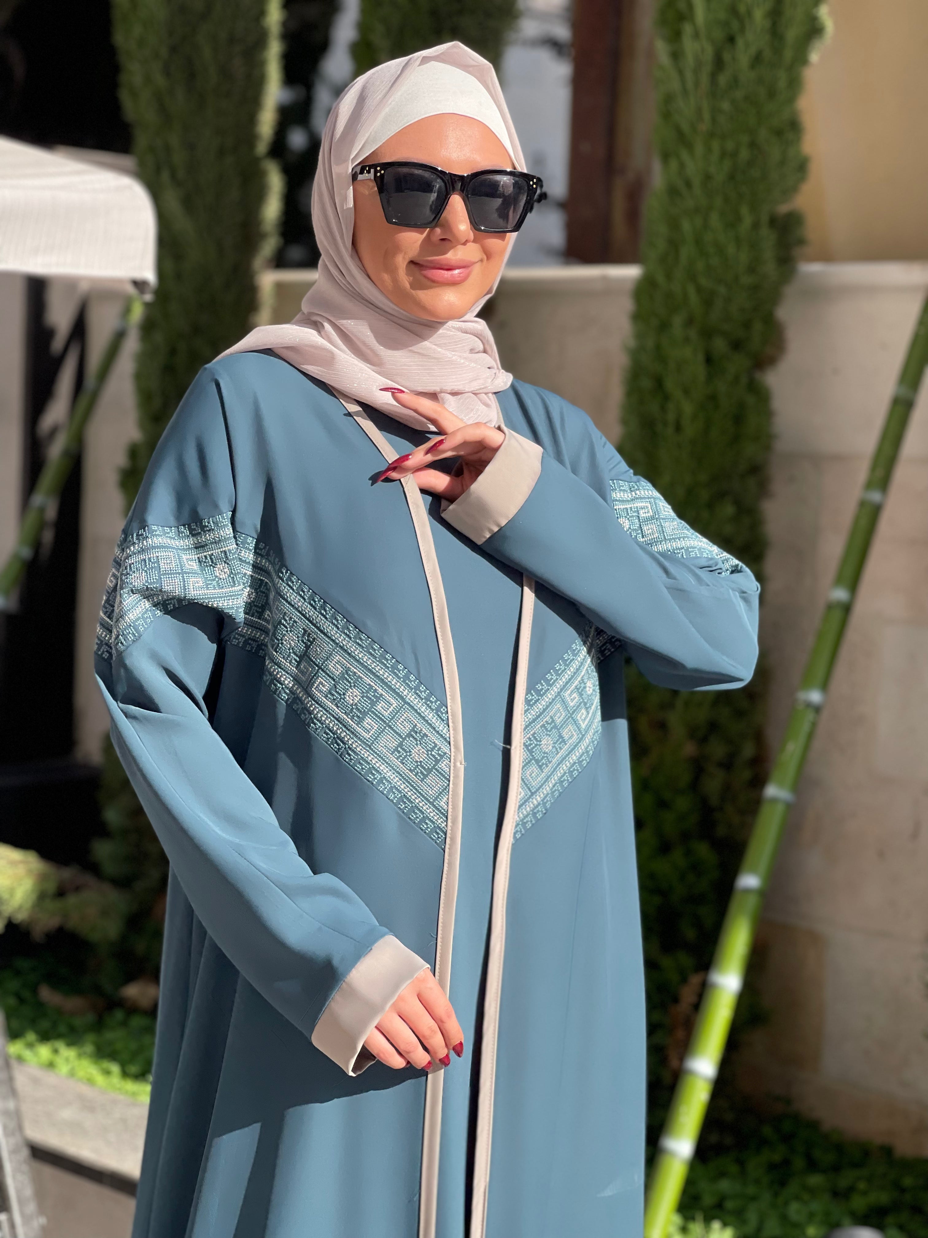 Elegant Two-Piece Colorful Embellished Abaya Set - Modest Islamic Dress for Women - Perfect for Eid, Ramadan & Special Occasions
