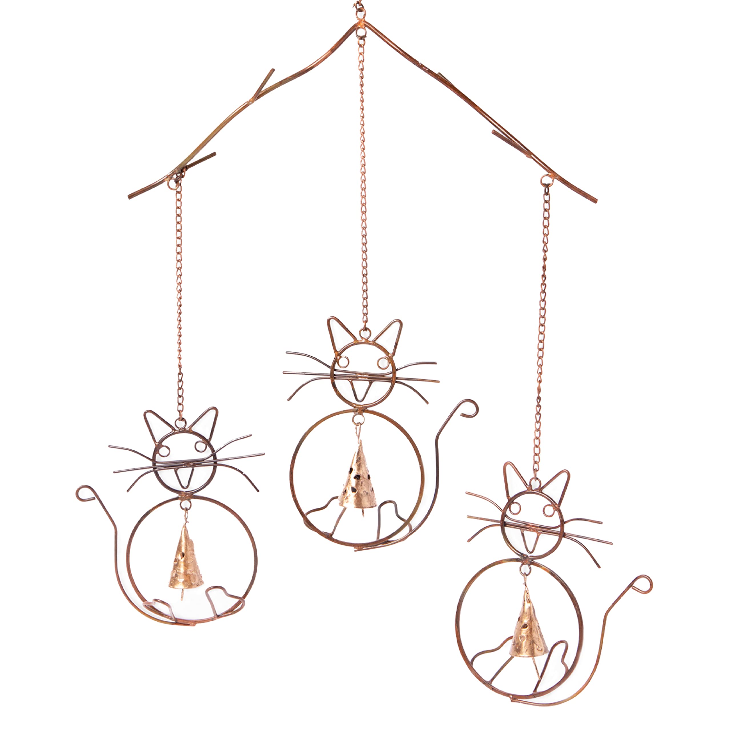 Happy Gardens Cat Wind Chimes with Three Bells | Outdoor Cat Lover Gifts | Garden & Patio Decor for Cat Owners | Perfect for Backyard, Balcony & Outdoor Spaces