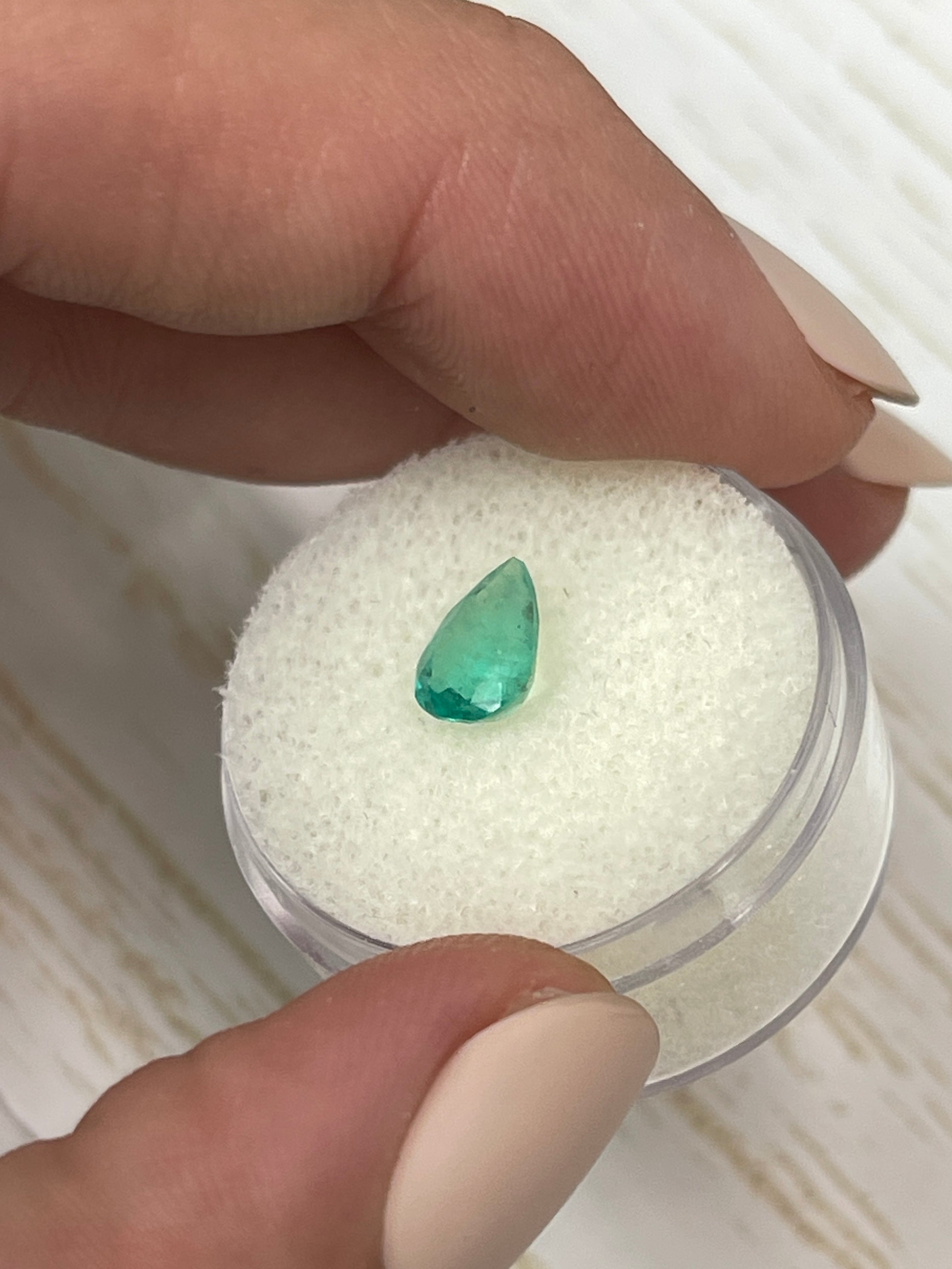 1.11 Carat Bluish Green Natural Loose Colombian Emerald Pear Cut Gemstone for Jewelry Making, Engagement Rings & Fine Collections