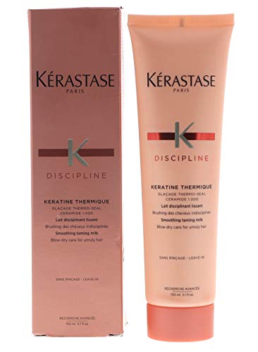 Kérastase Discipline Keratine Thermique Smoothing Taming Milk for Frizz Control - 5.1 Fl Oz | Heat Protectant & Anti-Frizz Leave-In Treatment for Smooth, Shiny Hair | Perfect for Daily Styling & Heat Tools