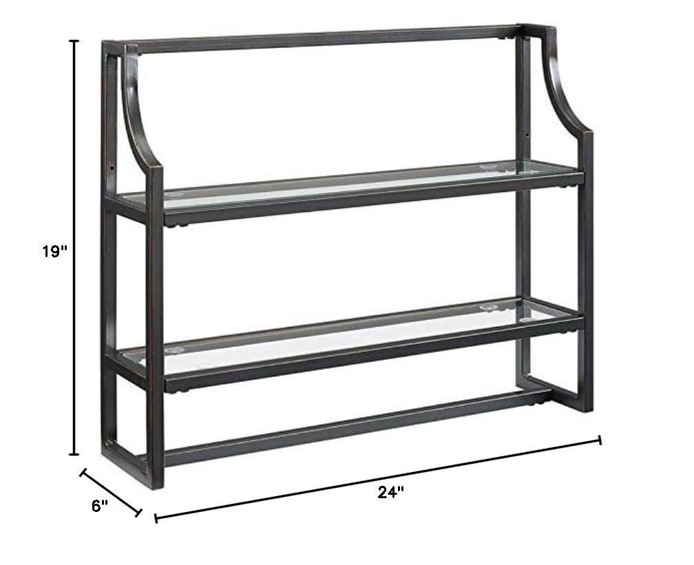 2-Shelf Modern Metal Wall Shelf in Oil Rubbed Bronze - Rustic Industrial Floating Shelves for Living Room, Bedroom, Bathroom & Kitchen Storage Decor