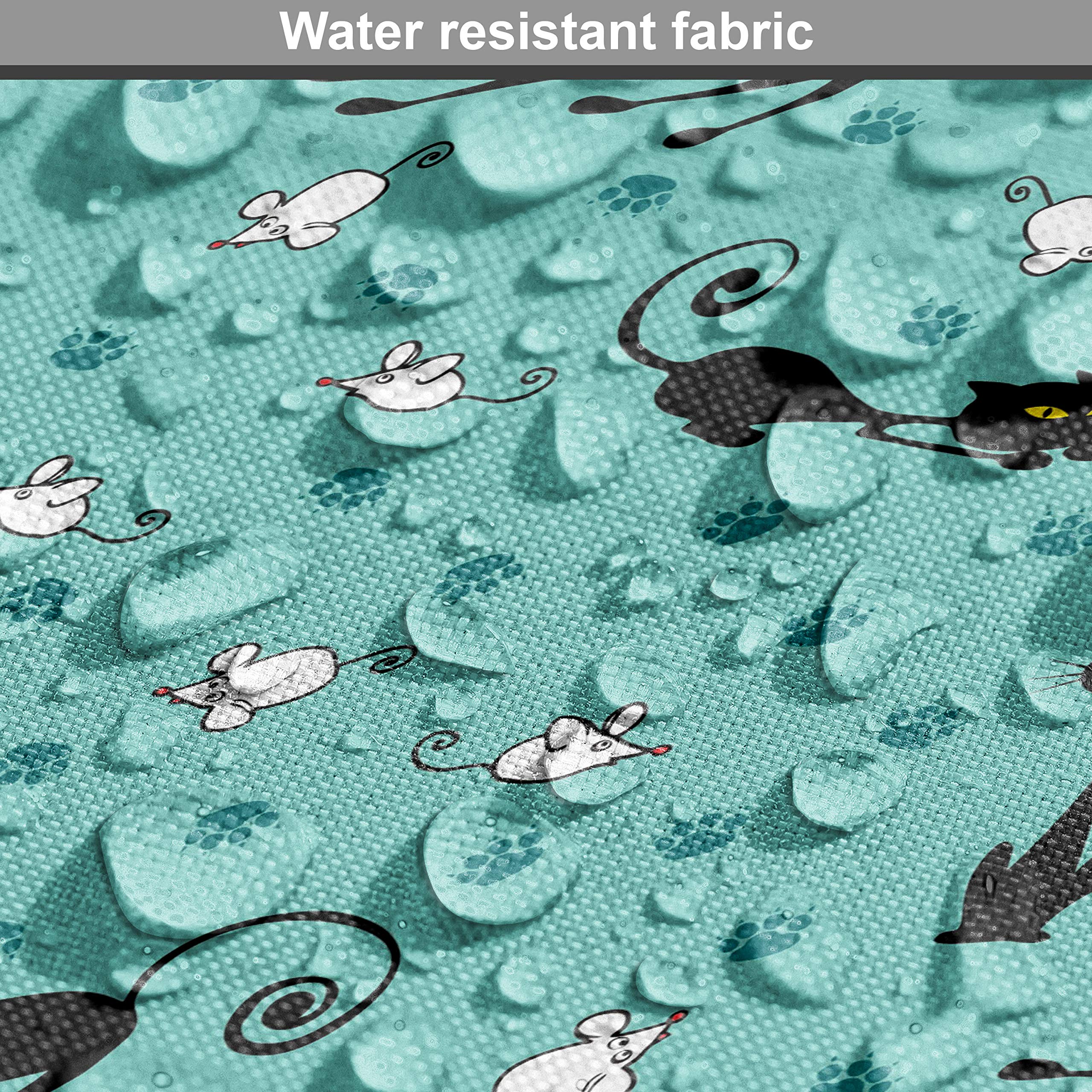 Ambesonne Cat Fabric by The Yard - Black Cats Chasing White Mice with Paw Prints Cartoon Design | 10 Yards Seafoam Black White Upholstery Fabric for Sofa, Curtains & Home Decor | Perfect for DIY Projects, Pet Accessories & Nursery Decor