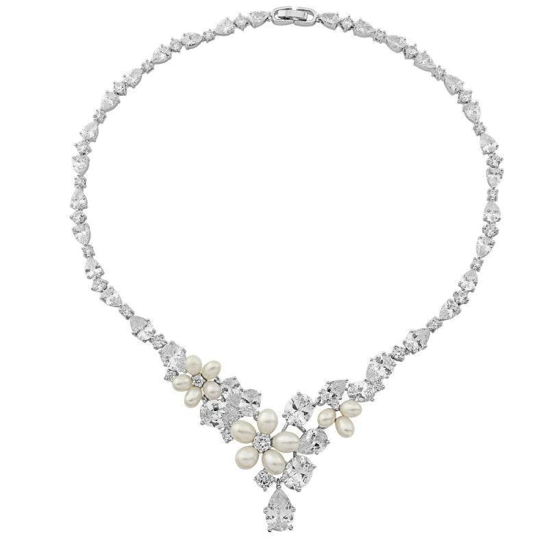 Elegant Crystal & Pearl Bridal Jewelry Set for Wedding - Necklace, Earrings & Hair Accessory | Perfect for Brides, Bridesmaids & Formal Occasions