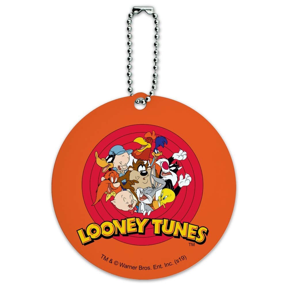 Looney Tunes Luggage Tags - 4 Pack Round Suitcase ID Tags for Travel, Carry-On Bags & Backpacks - Durable Name Tags for Kids and Adults - Perfect for Airports, Cruises, and Family Vacations