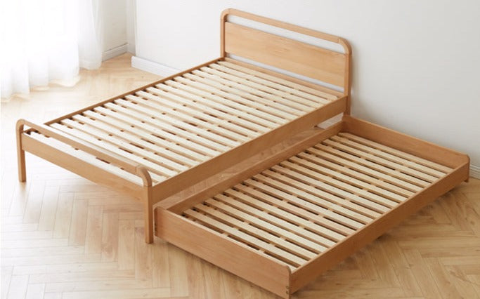 Solid Beech Wood Space-Saving Bunk Bed with Guardrails - Sturdy Twin Over Twin Loft Bed for Kids & Teens - Perfect for Small Bedrooms, Guest Rooms & Dormitories