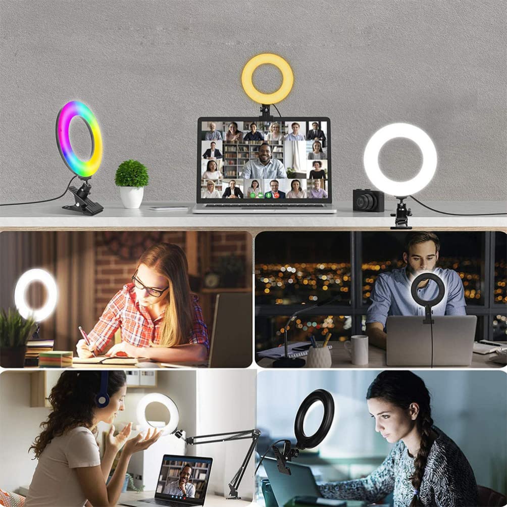 iBasenice Clip-On LED Ring Light with Adjustable Brightness - Perfect for Zoom Meetings, Live Streaming, Makeup & Beauty Videos - Ideal for YouTube, TikTok & Instagram Content Creation