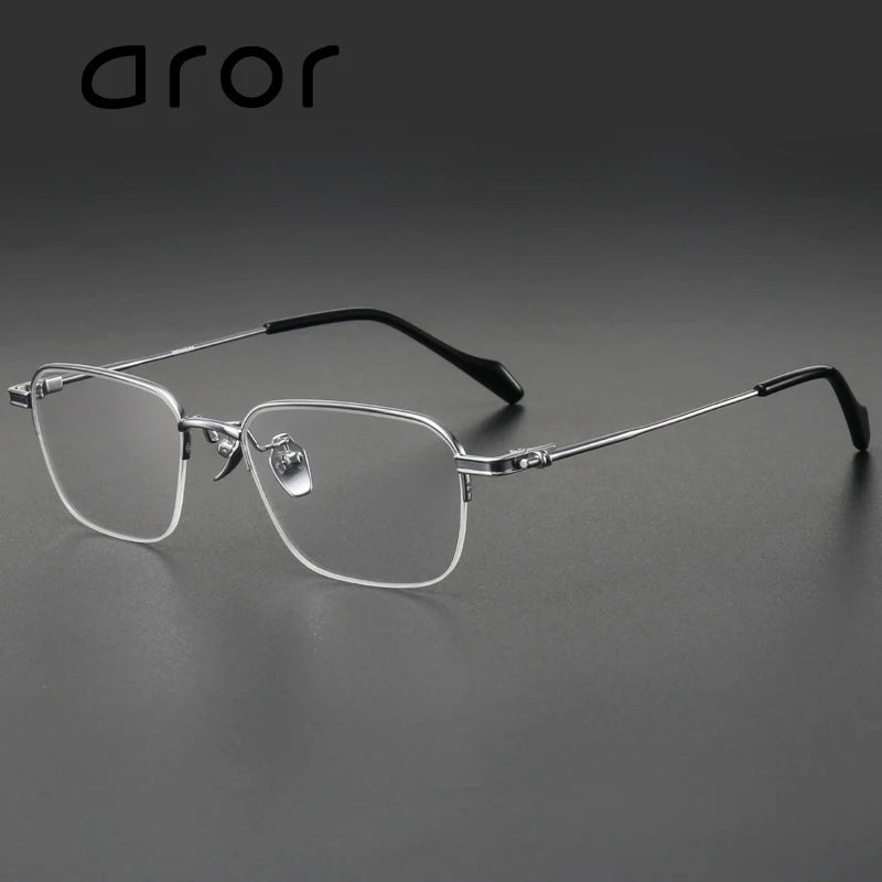 Aror Men's Semi-Rimless Square Titanium Eyeglasses Frame 10142 - Lightweight & Durable for Work, Reading & Everyday Wear