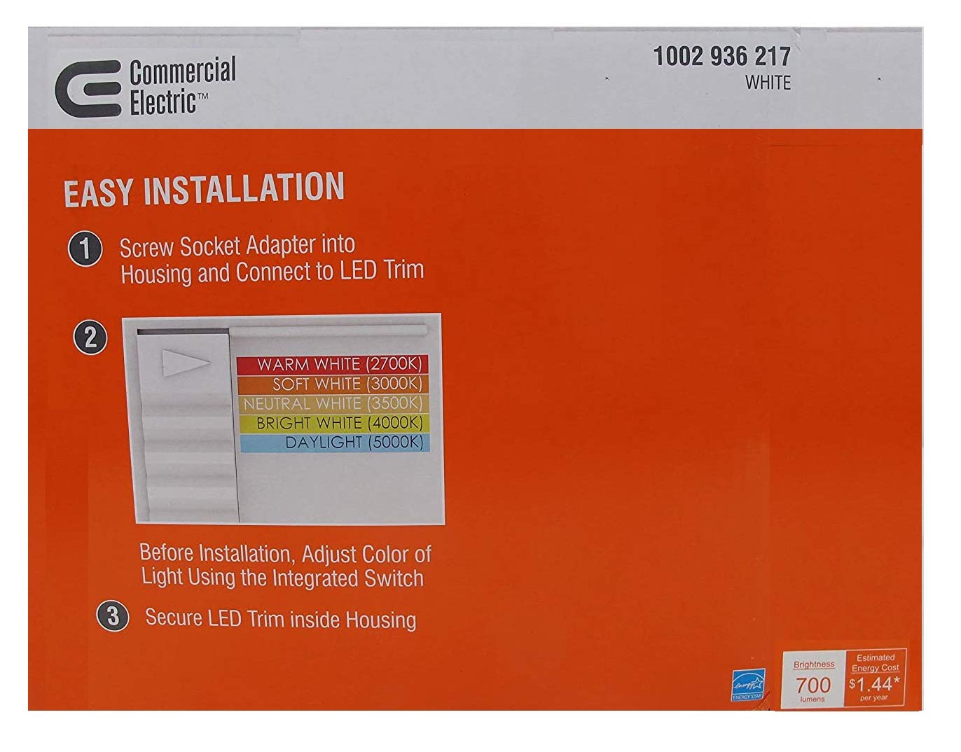 Commercial Electric 5/6 Inch White Integrated LED Energy Star Color Changing Recessed Trim Downlight - 8 Pack - Dimmable Ceiling Lighting for Kitchen, Bathroom, Living Room & Bedroom