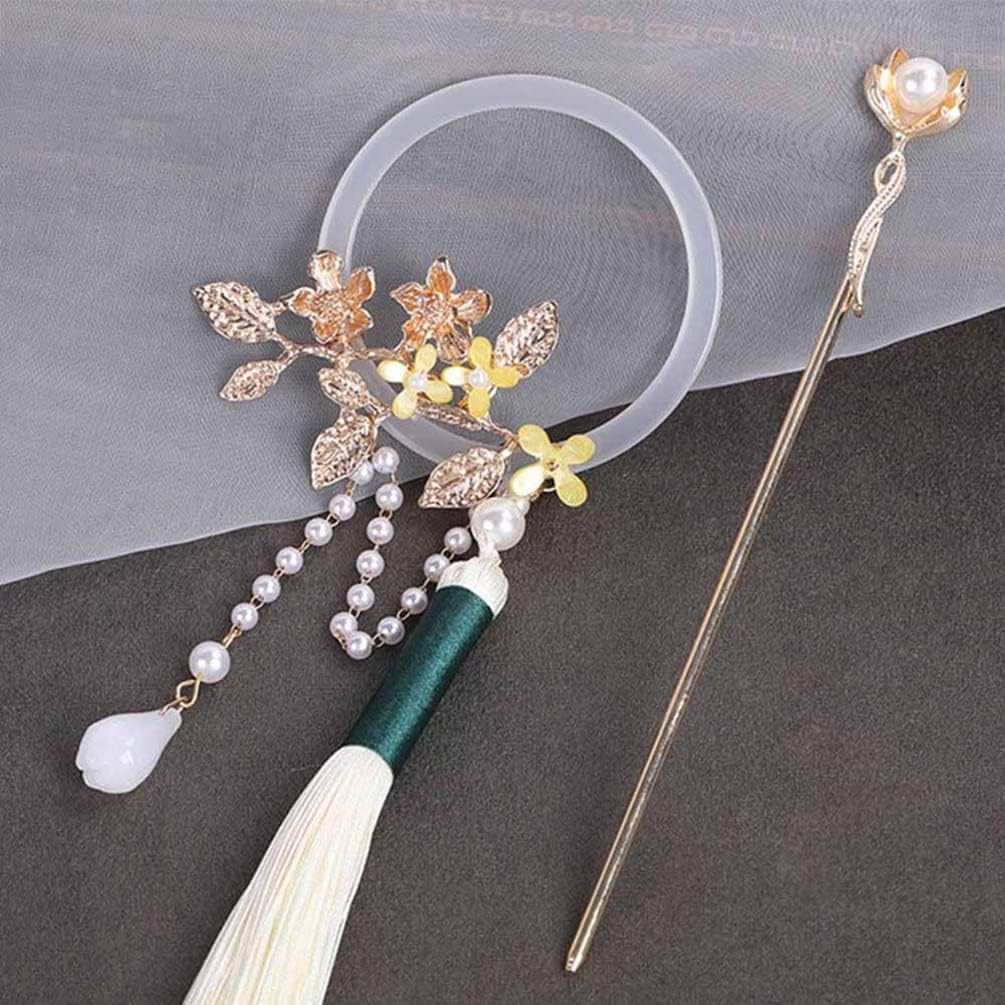 Elegant Chinese Hanfu Hairpins for Women - Vintage Bridal Hair Sticks with Pearl Flower Tassels, Metal Hair Forks & Clips - Traditional Asian Hair Accessories for Weddings, Cosplay, and Hanfu Costume Dressing