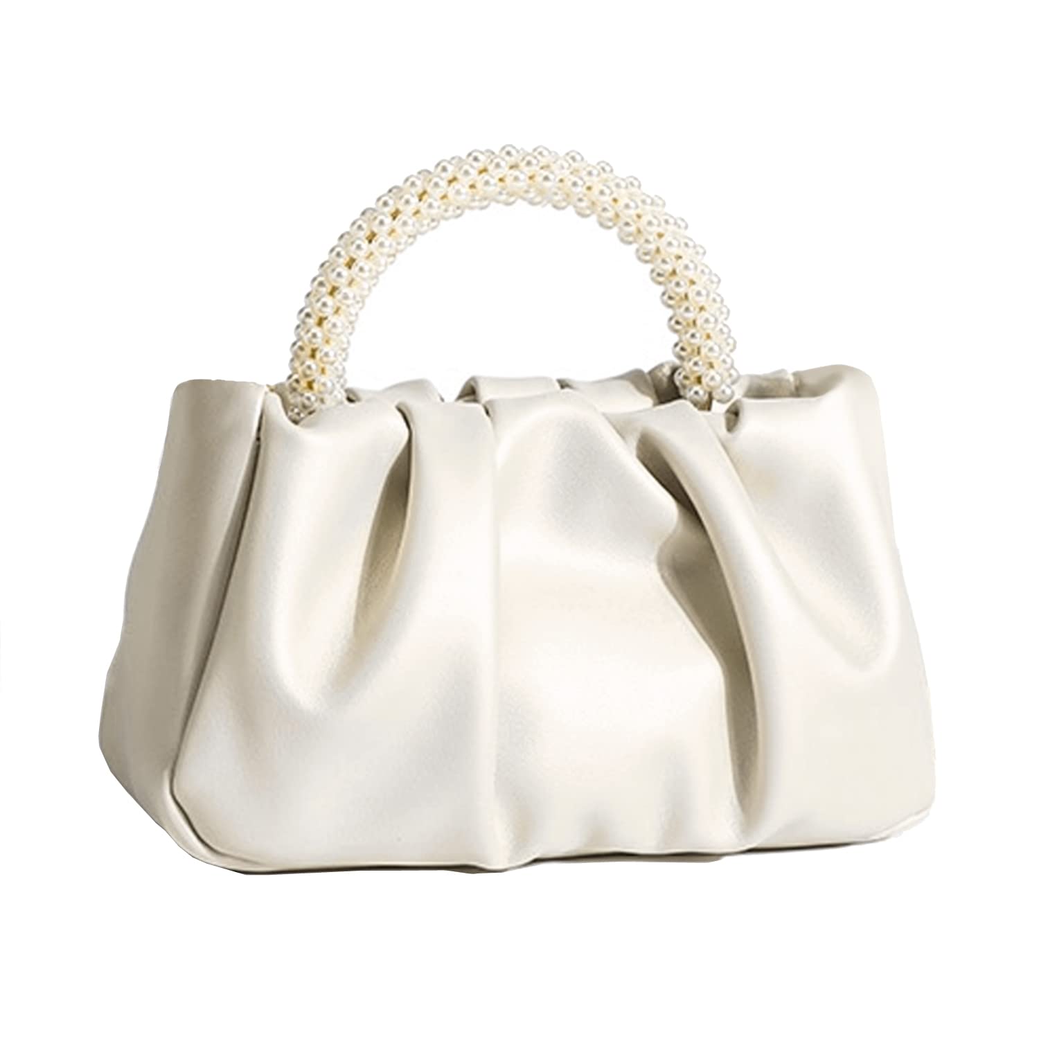 Elegant Pearl Embellished Women's Evening Purse - Soft Leather Ruched Clutch Bag for Wedding, Bridal, Party & Prom - Crossbody Handbag for Special Occasions & Night Out