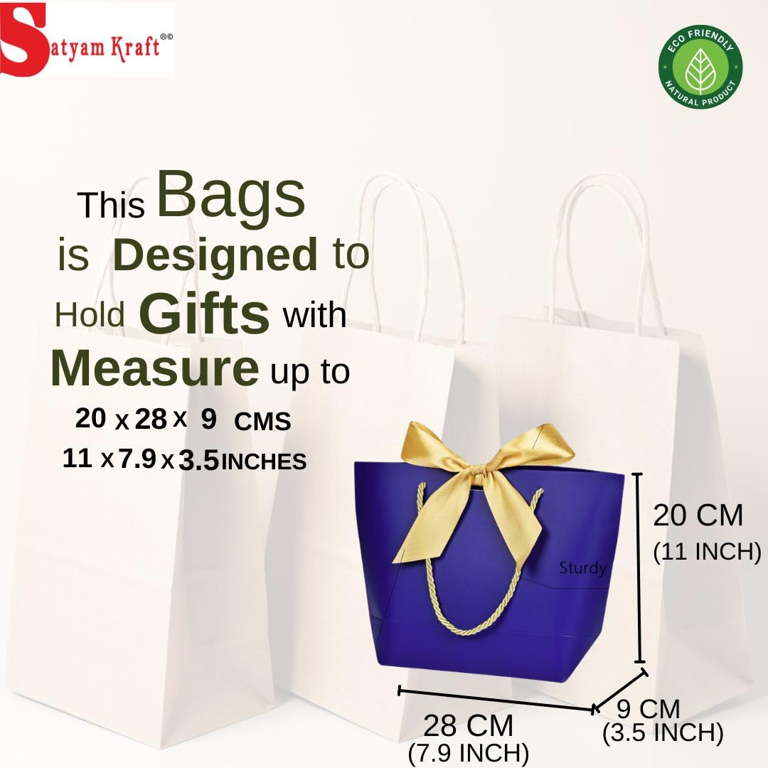 6-Pack Purple SATYAM KRAFT Gift Bags with Golden Bow Handles - Elegant Paper Goodie Bags for Christmas, Weddings, Birthdays & Parties | Perfect for Holiday Gifting, Wedding Favors & Seasonal Celebrations
