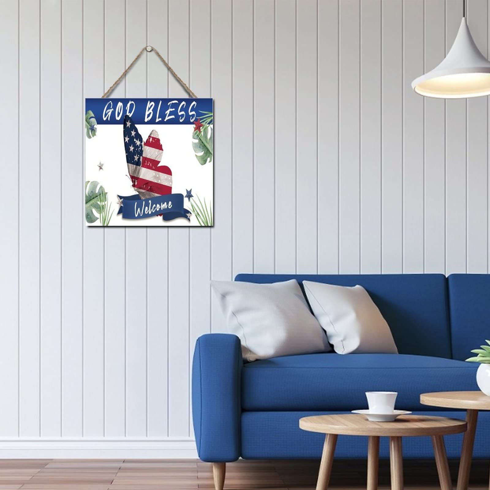 American Flag Wooden Plaque - Patriotic Butterfly Decor with 'God Bless America' Engraving | Rustic Farmhouse Wall Art, 4th of July Independence Day Gift | Perfect for Front Door Decor, Country Home, Barn Accent & Patriotic Holiday Displays