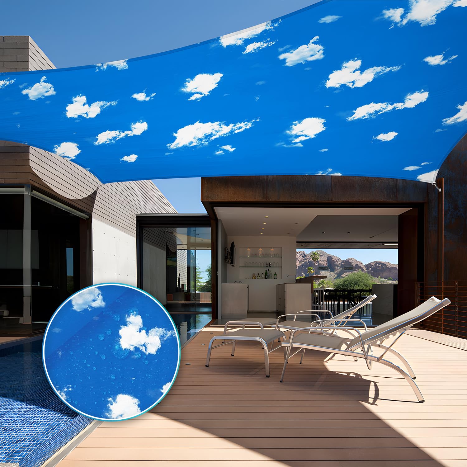 22' x 22' Waterproof Sun Shade Sail Canopy - UV Blocking Knitted Shade Cloth with Reinforced Curved Edges for Patio, Backyard, Pool, Pergola & Carport - Custom Sizes Available in Blue Sky Color