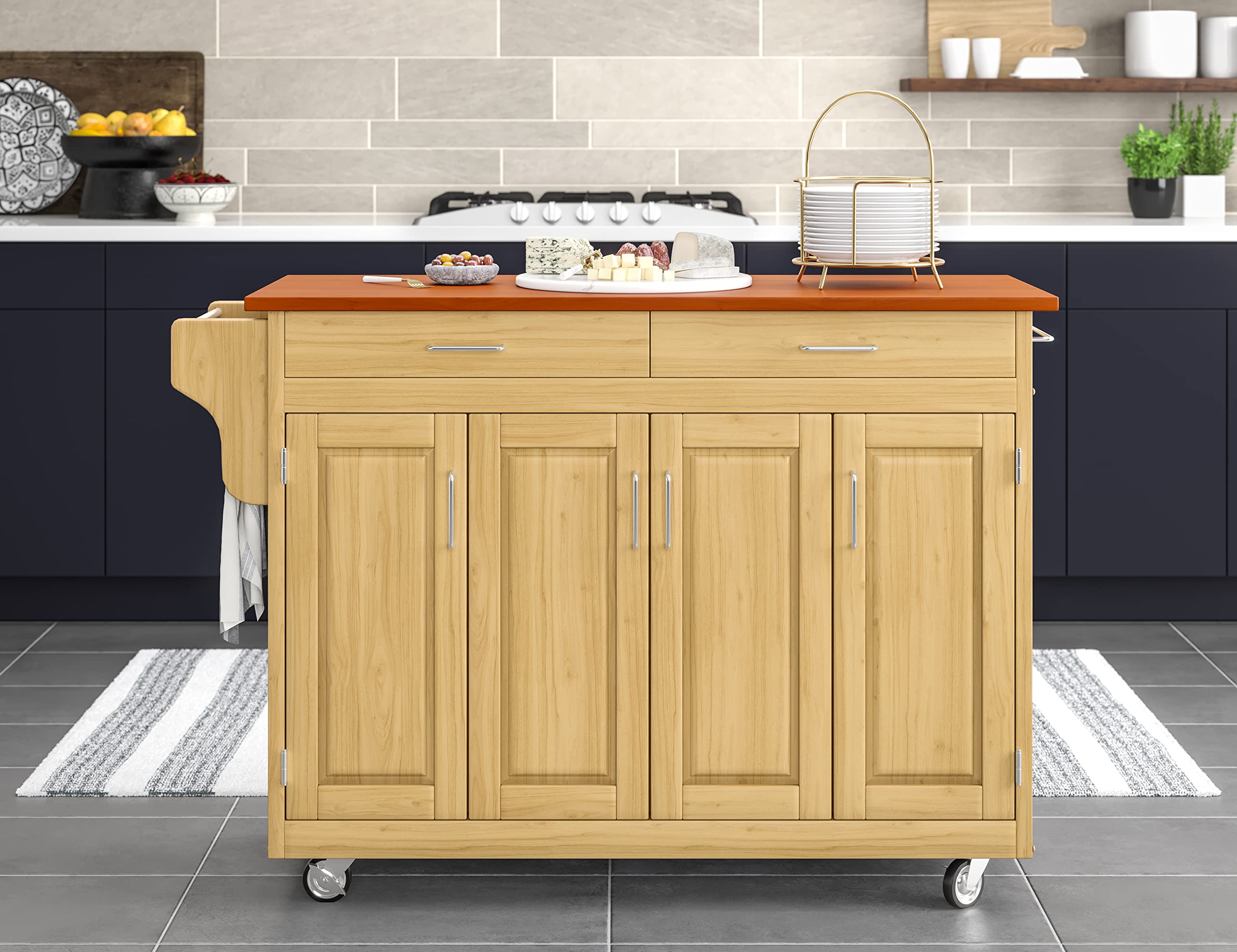 Homestyles Oak Kitchen Cart with Wheels - Natural Wood Rolling Island for Small Spaces - Perfect for Storage, Prep Work, and Serving in Apartments & Compact Kitchens