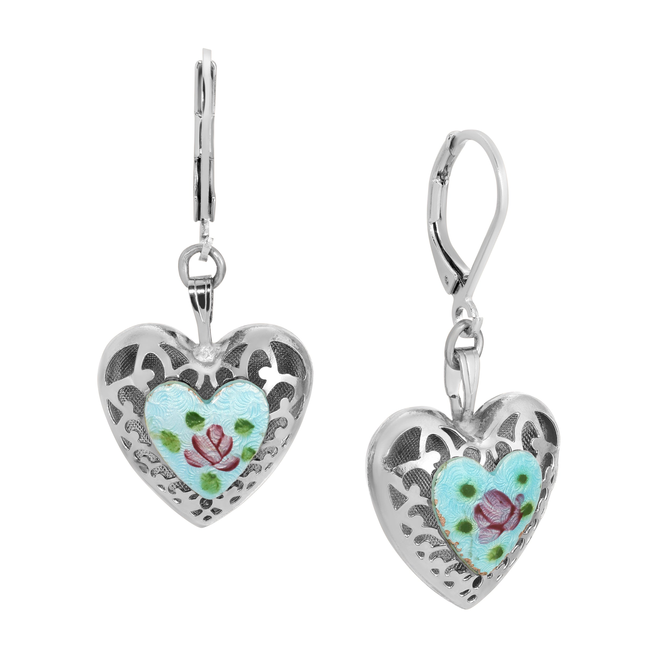 1928 Vintage Pink Rosebud Heart Drop Earrings - Handmade Jewelry for Women - Perfect for Weddings, Anniversaries & Romantic Date Nights