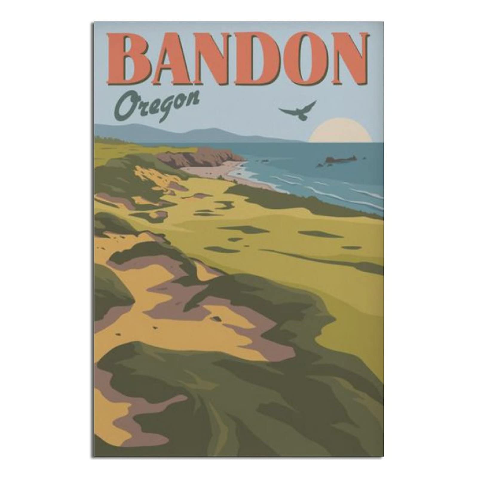 Vintage Travel Posters - Bandon Oregon Sunset Canvas Art Print, Modern Wall Decor for Living Room, Bedroom, Office | Home Decoration & Birthday Gift Idea | Perfect for Coastal Theme Interiors & Travel Lovers