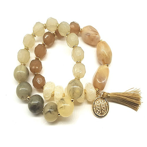 2 Single Homaica Bead Bracelet - Natural Stone Beaded Bracelet for Women, Boho Chic Jewelry for Everyday Wear, Yoga, Meditation & Spiritual Healing