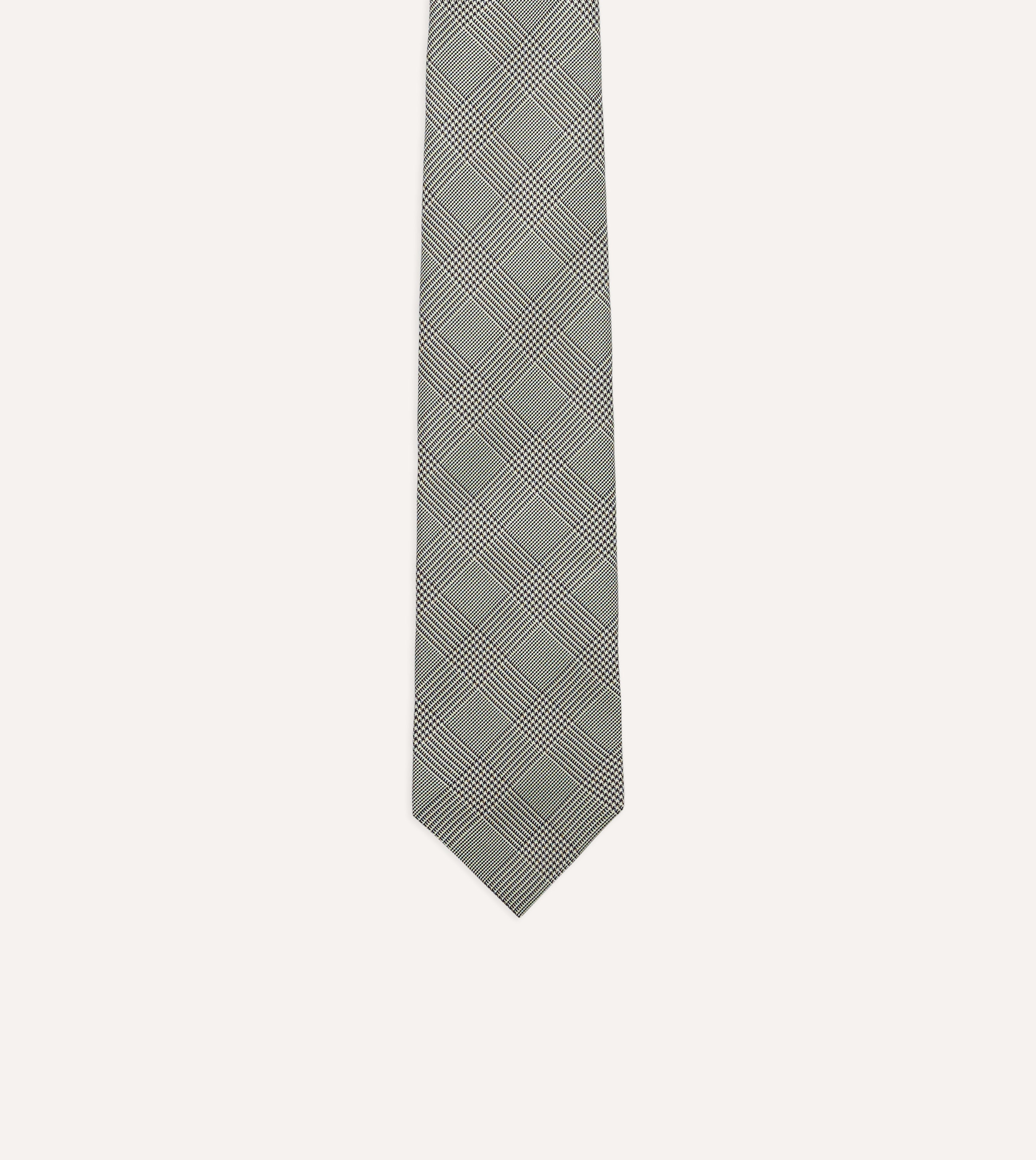 Premium Grey Prince of Wales Check Silk Tie for Men - Elegant Business & Formal Occasion Necktie - Perfect for Weddings, Office & Special Events
