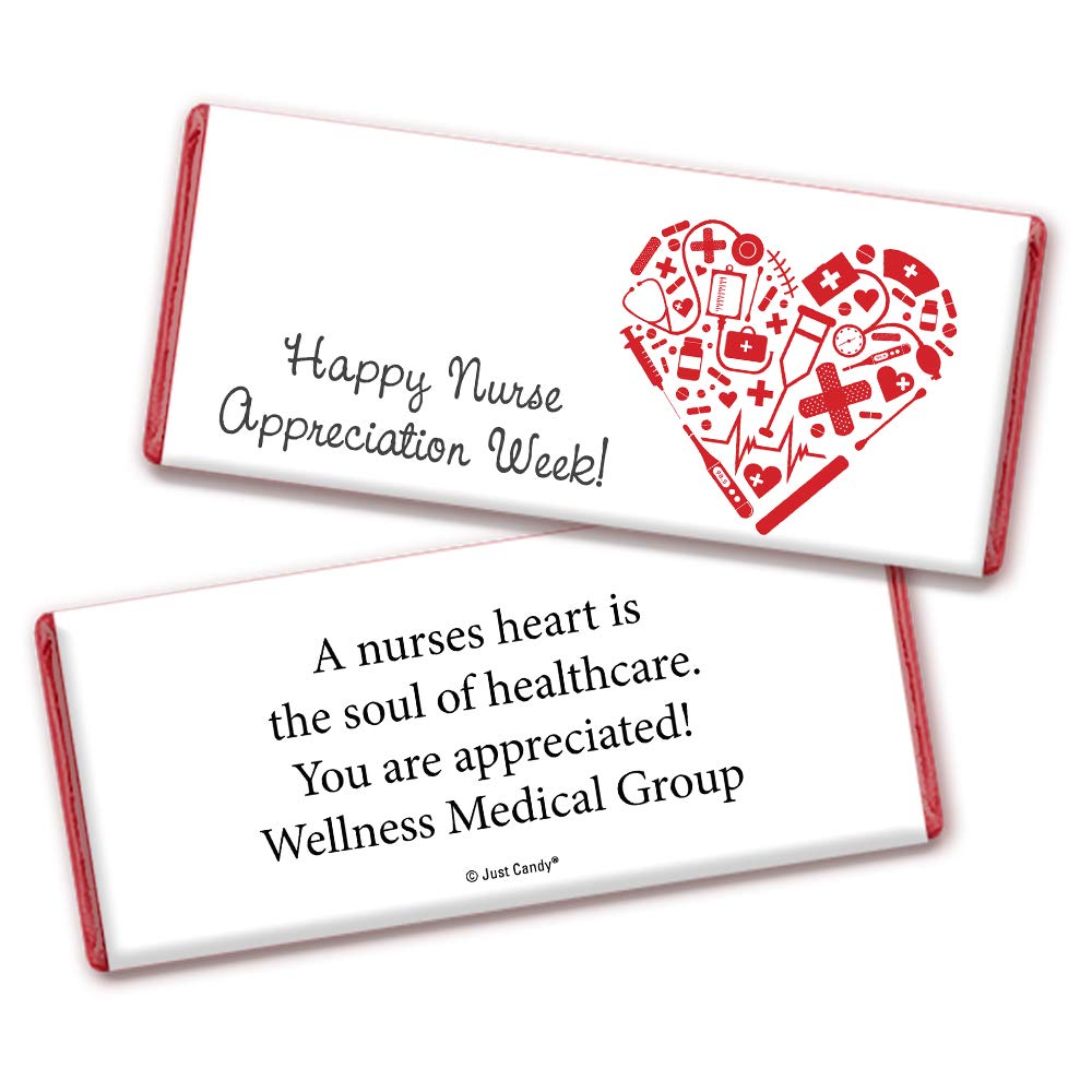 36ct Custom Chocolate Bars for Nurse Appreciation Gifts - Heart Shaped Bulk Candy Favors (36 Bars) - Perfect for Medical Staff Thank You Gifts, Healthcare Worker Recognition & Hospital Appreciation Events