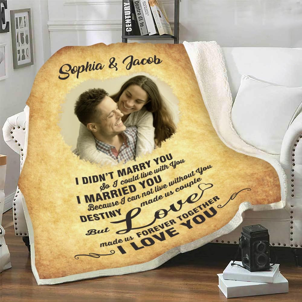 Custom Photo Printed Fleece Blanket for Couples - Personalized 50
