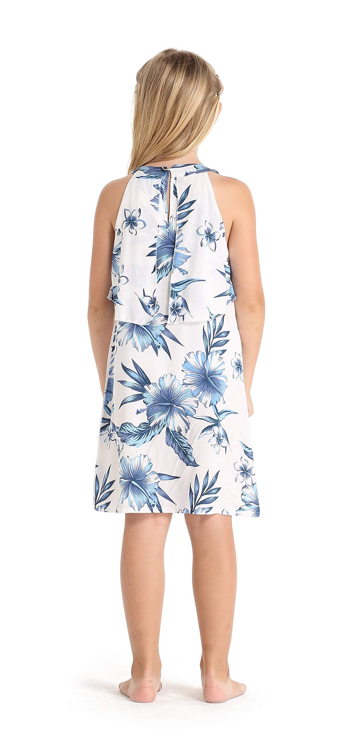 Hawaiian Luau Mother Daughter Matching Mermaid Ruffle Dresses - Simply Blue Leaf Print | Beach Party, Family Vacation & Photoshoot Outfits