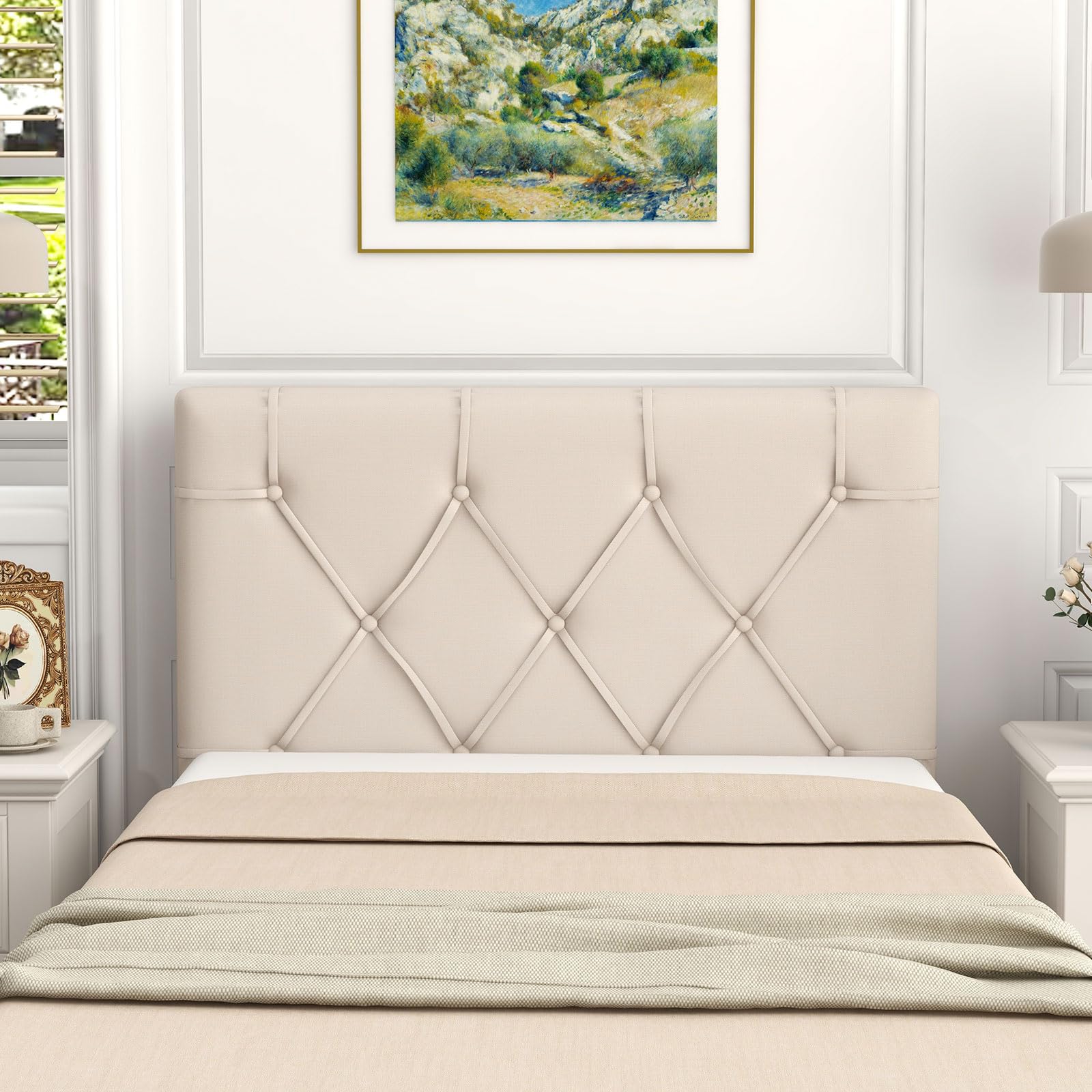 Giantex Upholstered Twin/Twin XL Headboard - Wall Mounted Button Tufted Bed Headboard for Dorm Bedroom, Beige | Modern Bedroom Decor, Space Saving Solution for Small Rooms & College Dorms