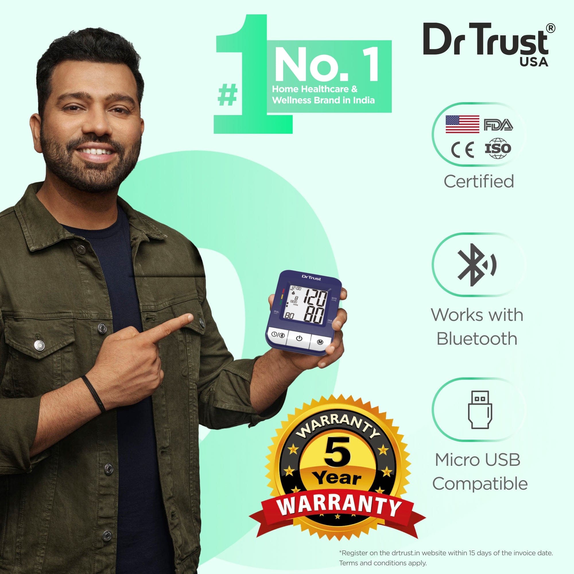 Dr Trust USA iCheck Connect Digital Blood Pressure Monitor - Accurate Wireless Bluetooth BP Machine for Home Use, Compatible with iOS & Android - Perfect for Health Tracking & Remote Patient Monitoring
