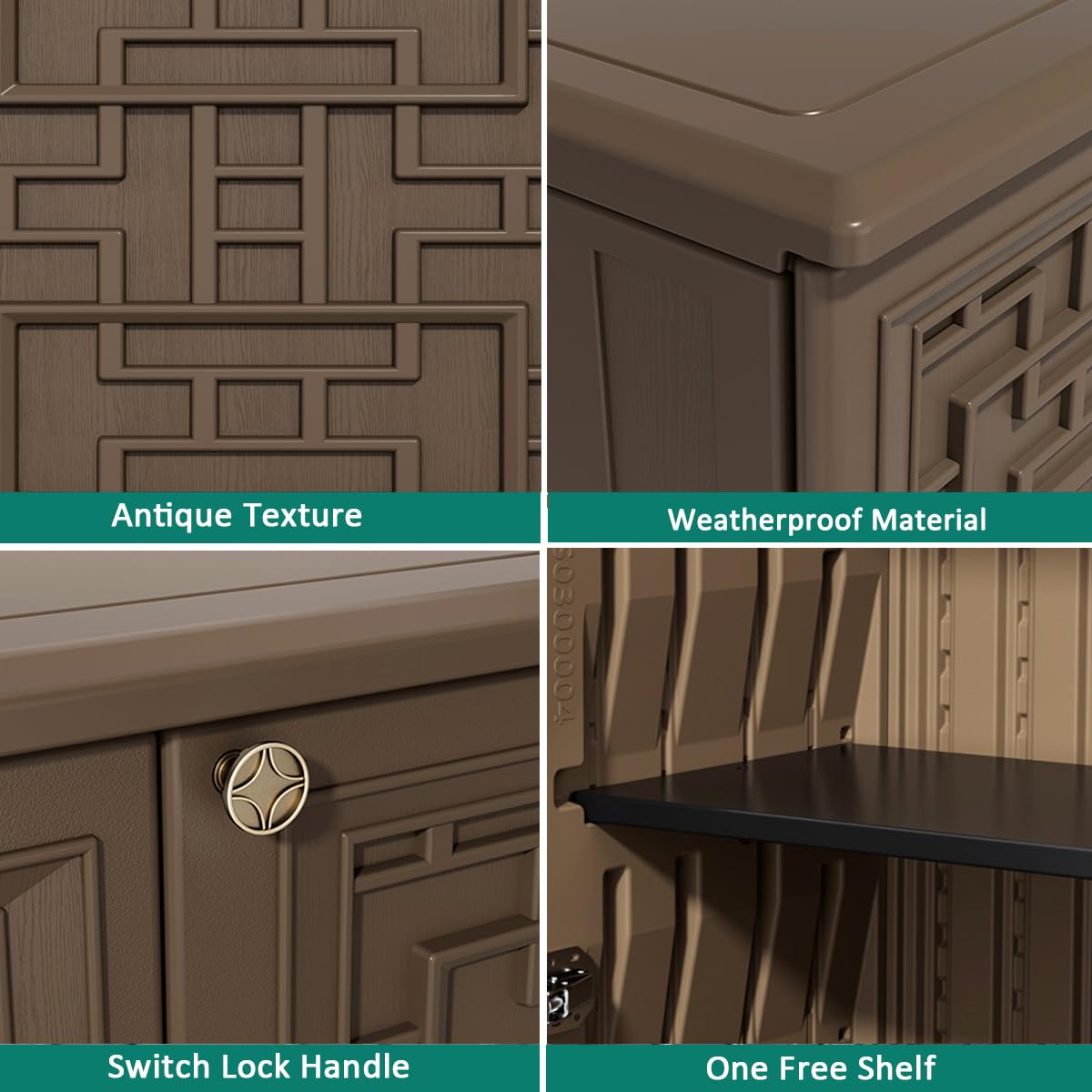 **KINYING 60 Gallon Outdoor Storage Cabinet - Waterproof Resin Deck Box for Patio Furniture Cushions, Garden Tools, Pool Accessories & Kids Toys - Dark Brown with Shelf - Perfect for Backyard, Deck & Poolside Organization**